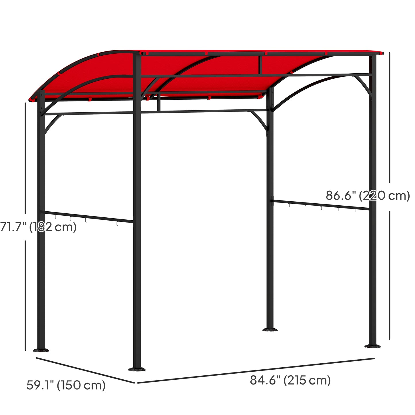 Outsunny 7' x 5' BBQ Grill Gazebo Tent, Garden Grill Canopy with Steel Frame and Hooks, Outdoor Sun Shade, Grey