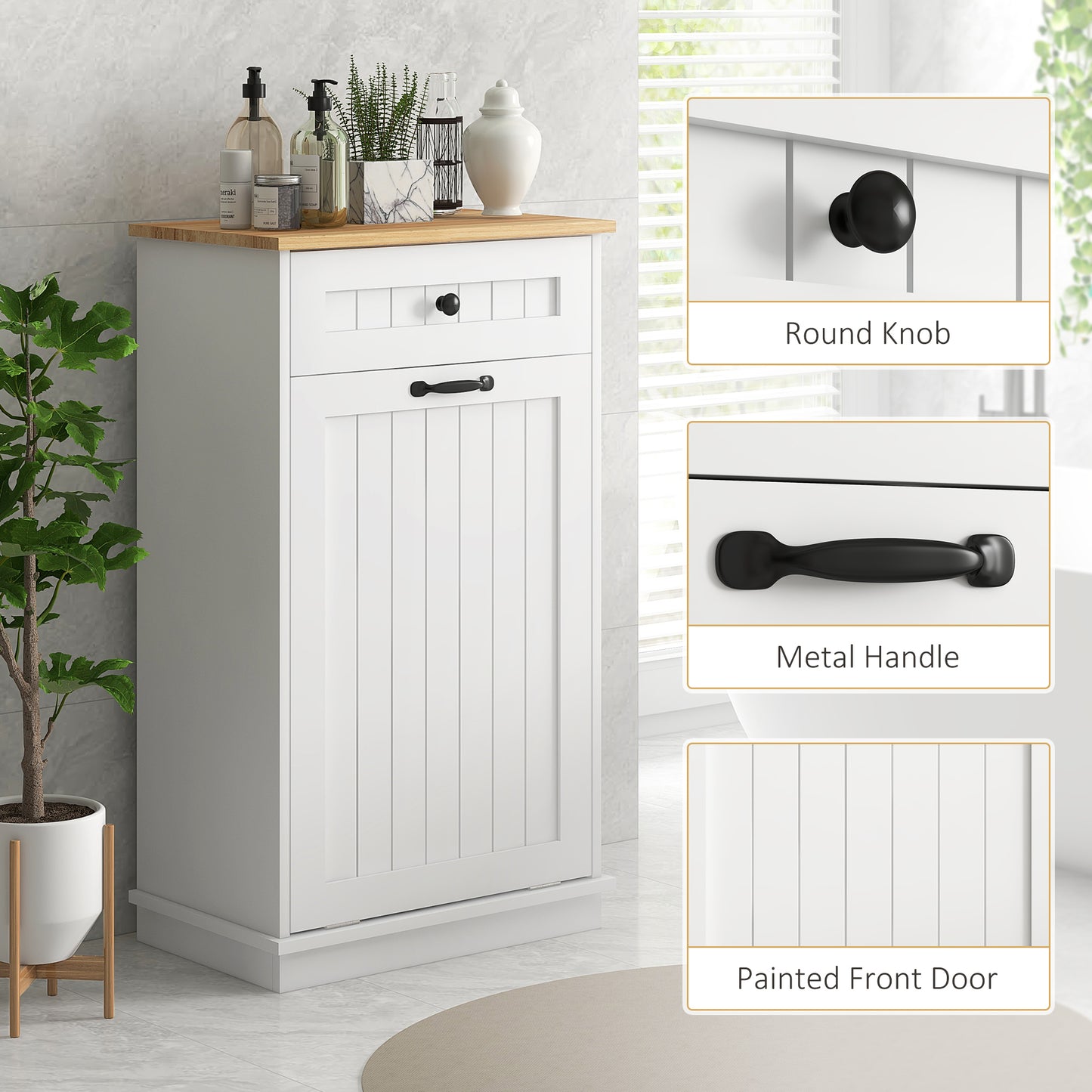 HOMCOM Laundry Cabinet with Removable Basket and Drawer, Tilt-Out Laundry Hamper for Bathroom, Living Room, White