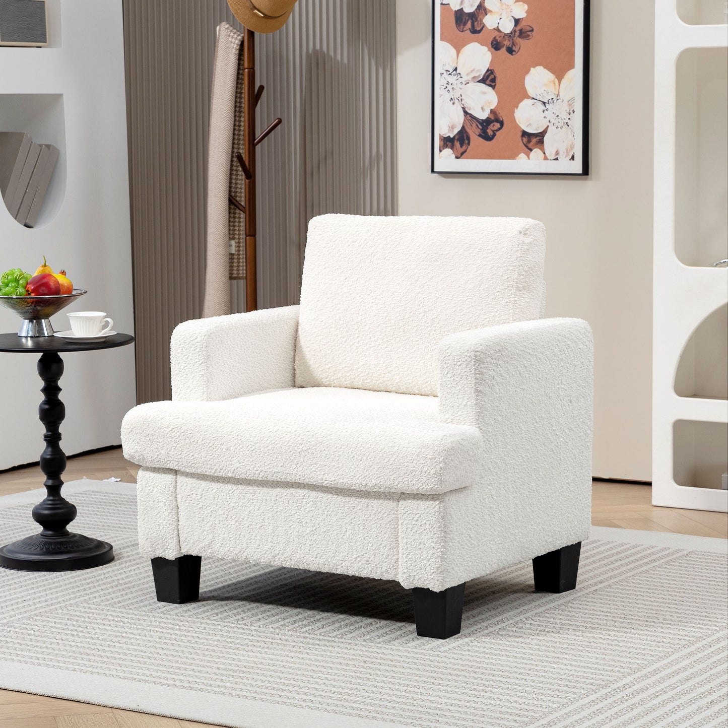 HOMCOM Modern Armchair, Upholstered Chenille Accent Chair with Wood Frame and Back Pillow for Living Room, Dark Grey