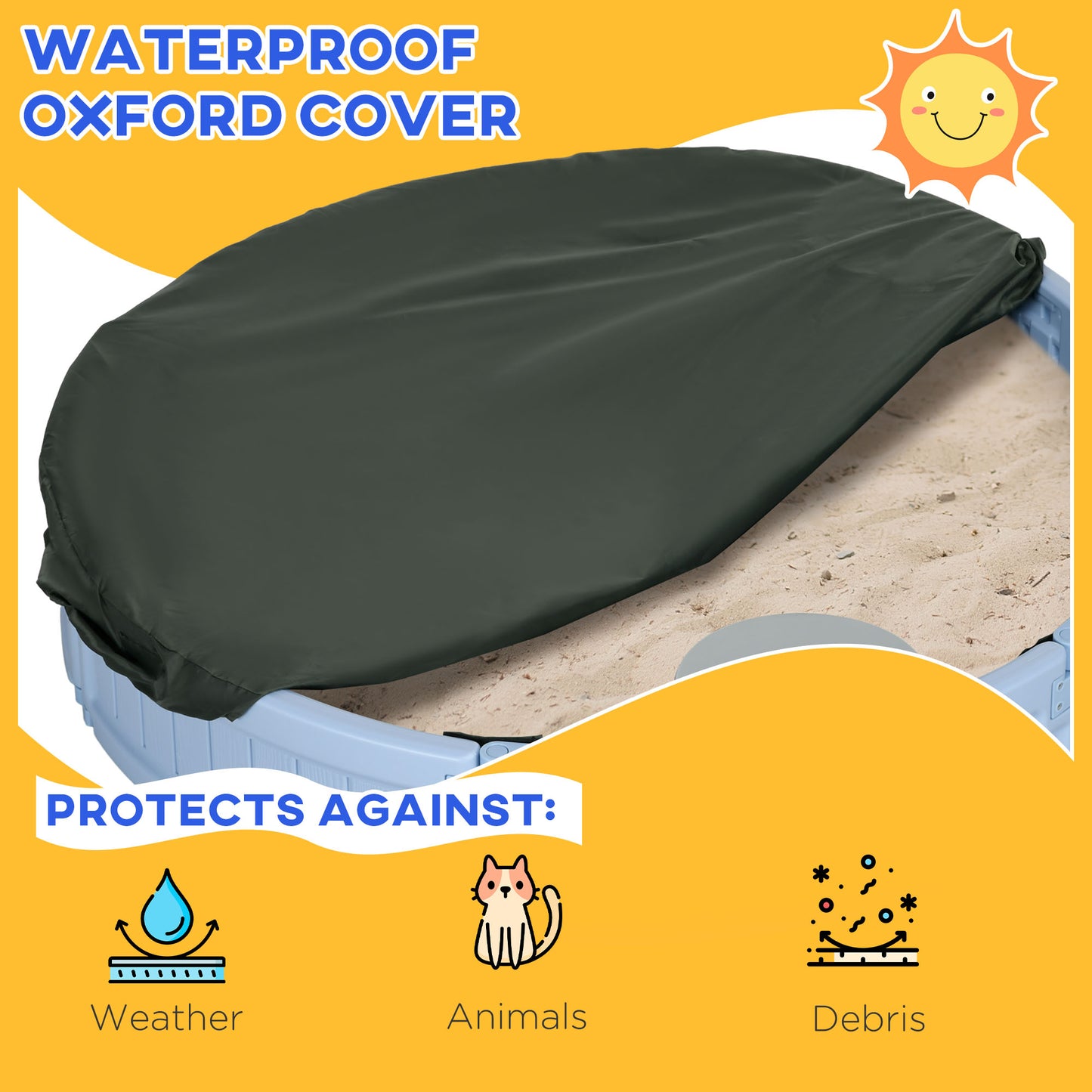Outsunny Kids Outdoor Sandbox with Cover Waterproof Oxford Canopy, Bottom Fabric Liner, Children Playset for 3-12 years old, Backyard, Brown
