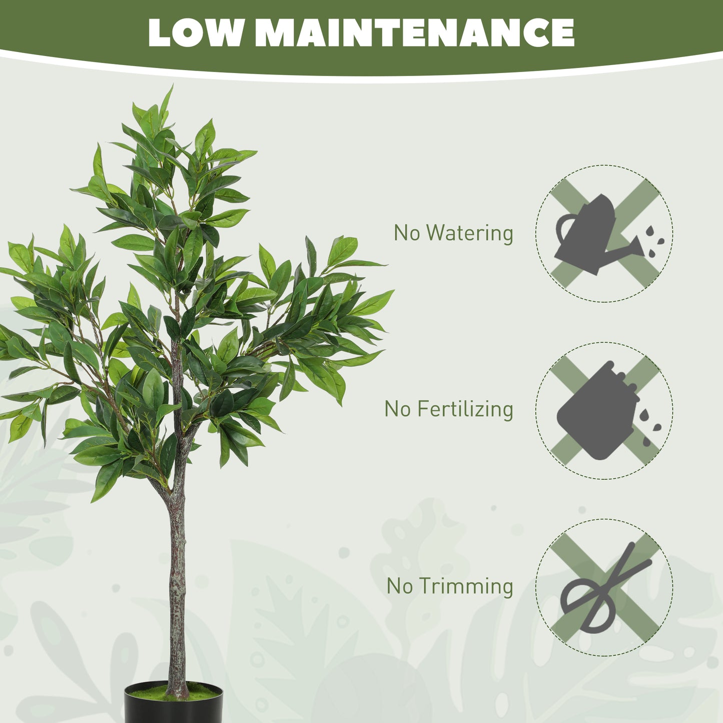 HOMCOM Potted Fake Plants Set of 2, Lifelike Laurel Artificial Trees with 345 PEVA Leaves for Indoor Outdoor Decor, Green