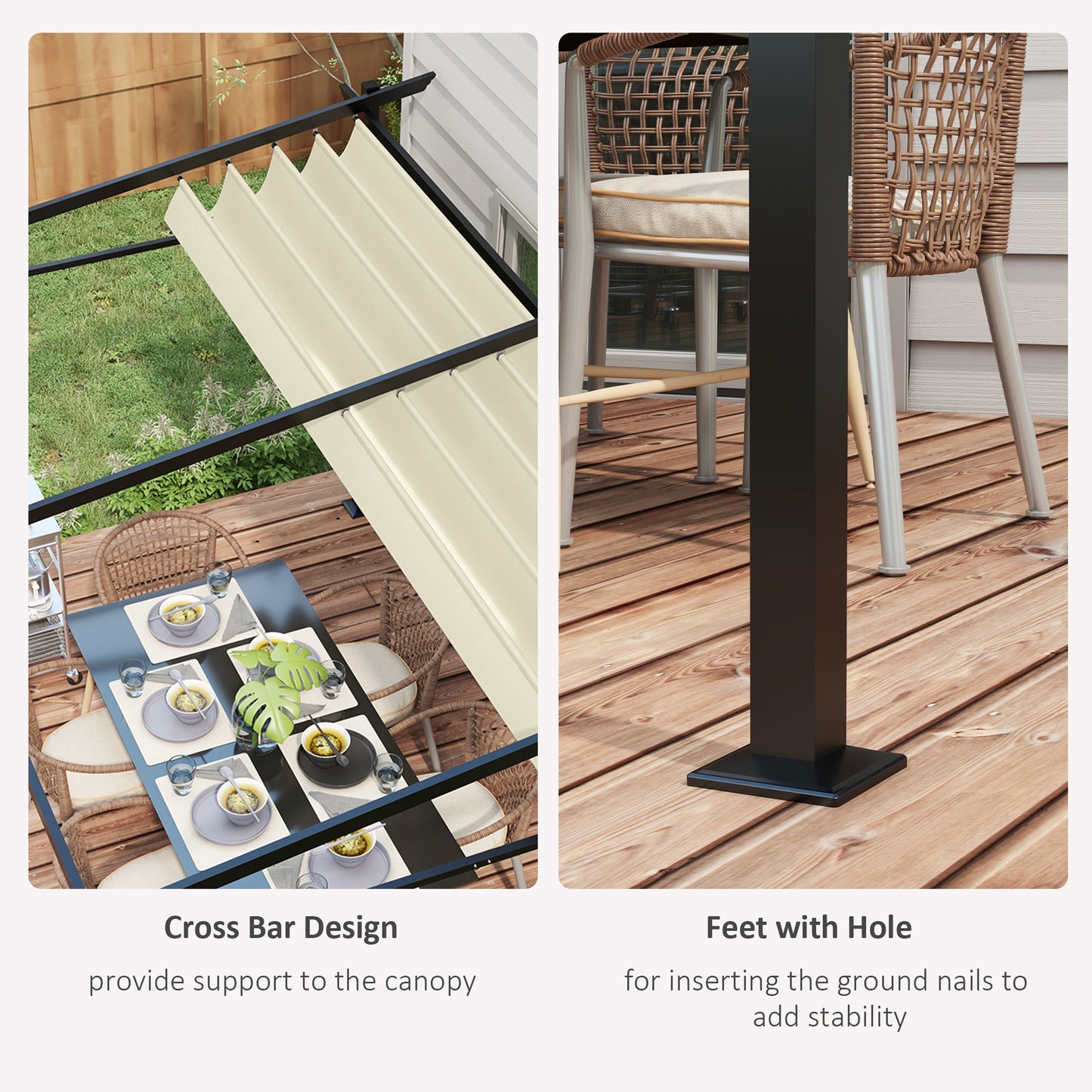 Outsunny Metal Pergola with Sliding Roof Canopy, Retractable Pergola Canopy, 10' x 10', Dark Grey