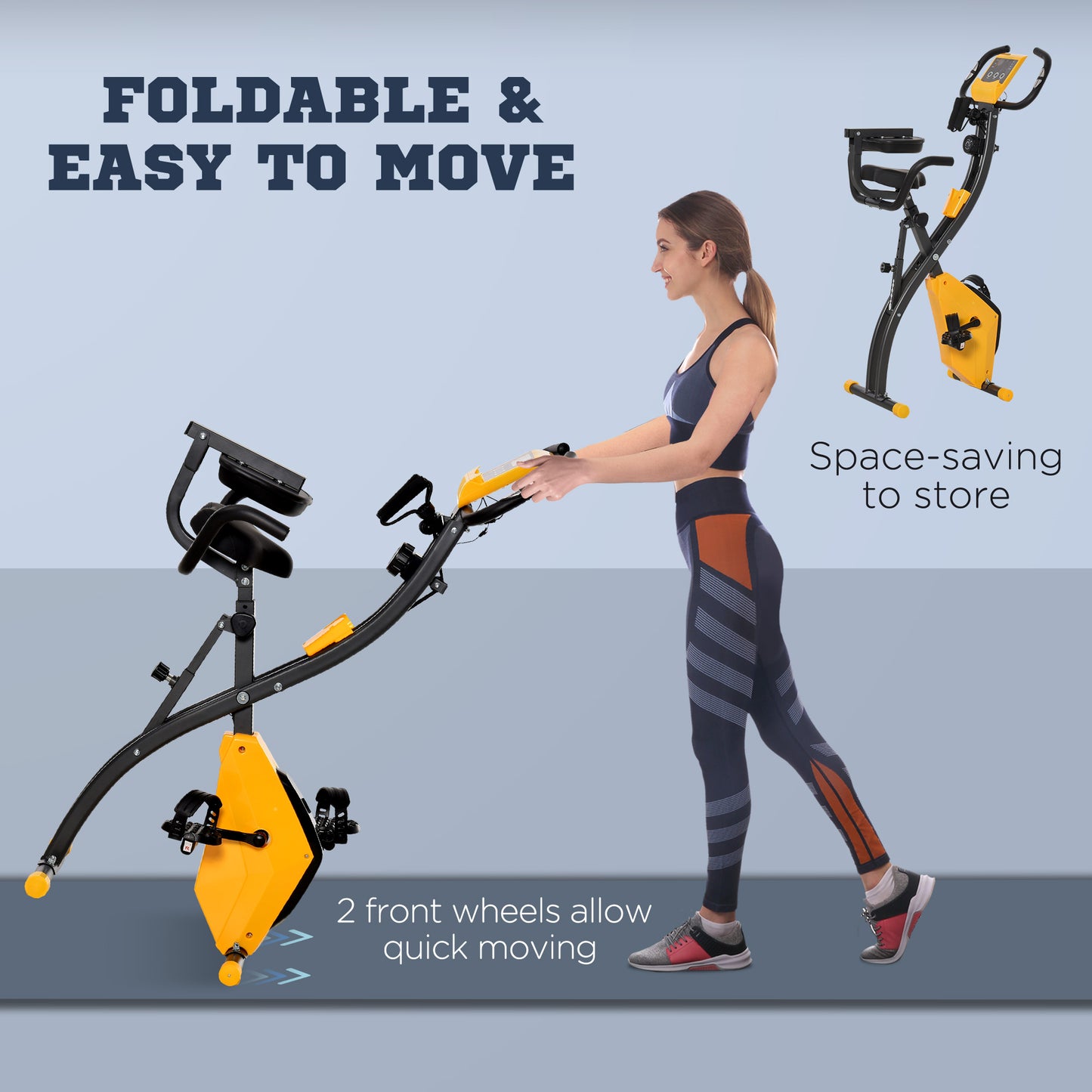 Soozier 3 in 1 Folding Exercise Bike, Foldable Stationary Bike with 8-Level Magnetic Resistance, Adjustable Seat, Black