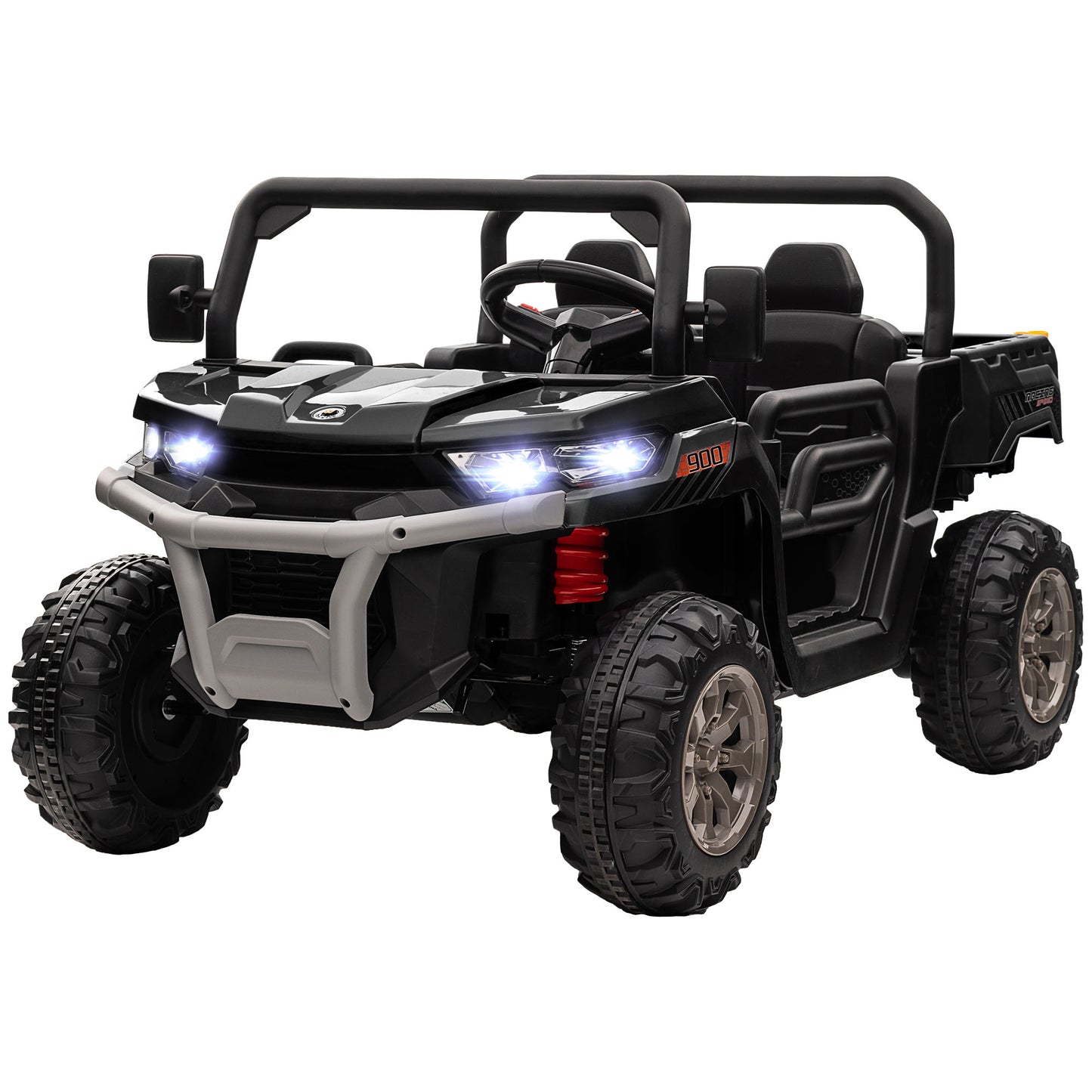 Aosom 12V Ride on Car with Electric Bucket, Two-Seater, Shovel, Remote Control, Spring Suspension, Horn, Music, Red