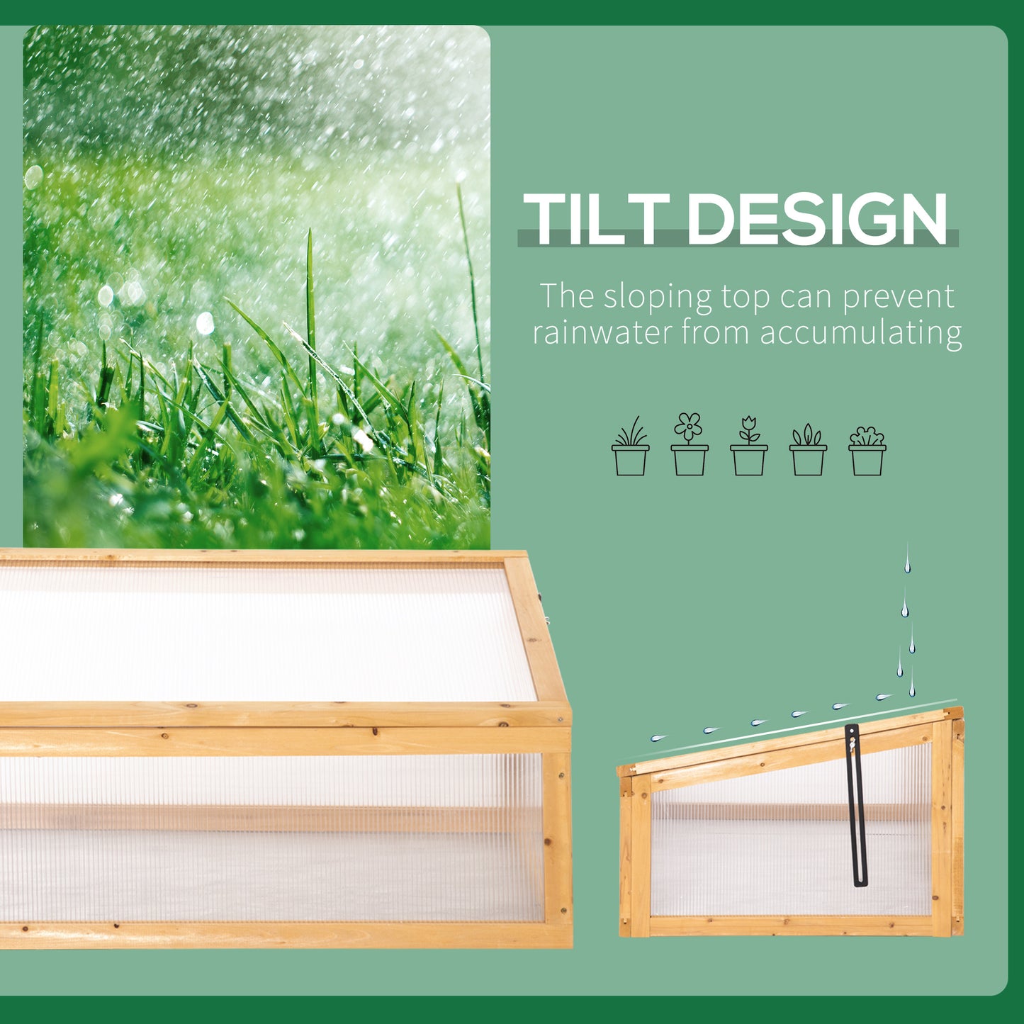 Outsunny Wooden Cold Frame Greenhouse Garden Portable Raised Planter with Openable Top for Indoor, Outdoor, Flowers, Vegetables, Plants, 35.5"x23.5"x15.75", Light Brown