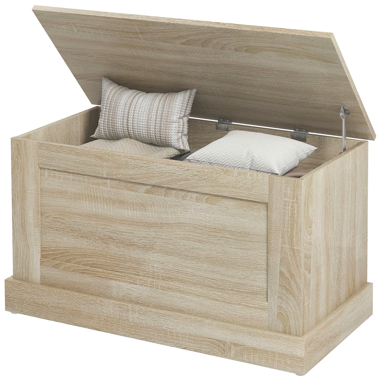 HOMCOM 31.5 Inches Storage Chest, Storage Trunk with Safety Hinge, Wooden Box for Living Room, White Wood Grain
