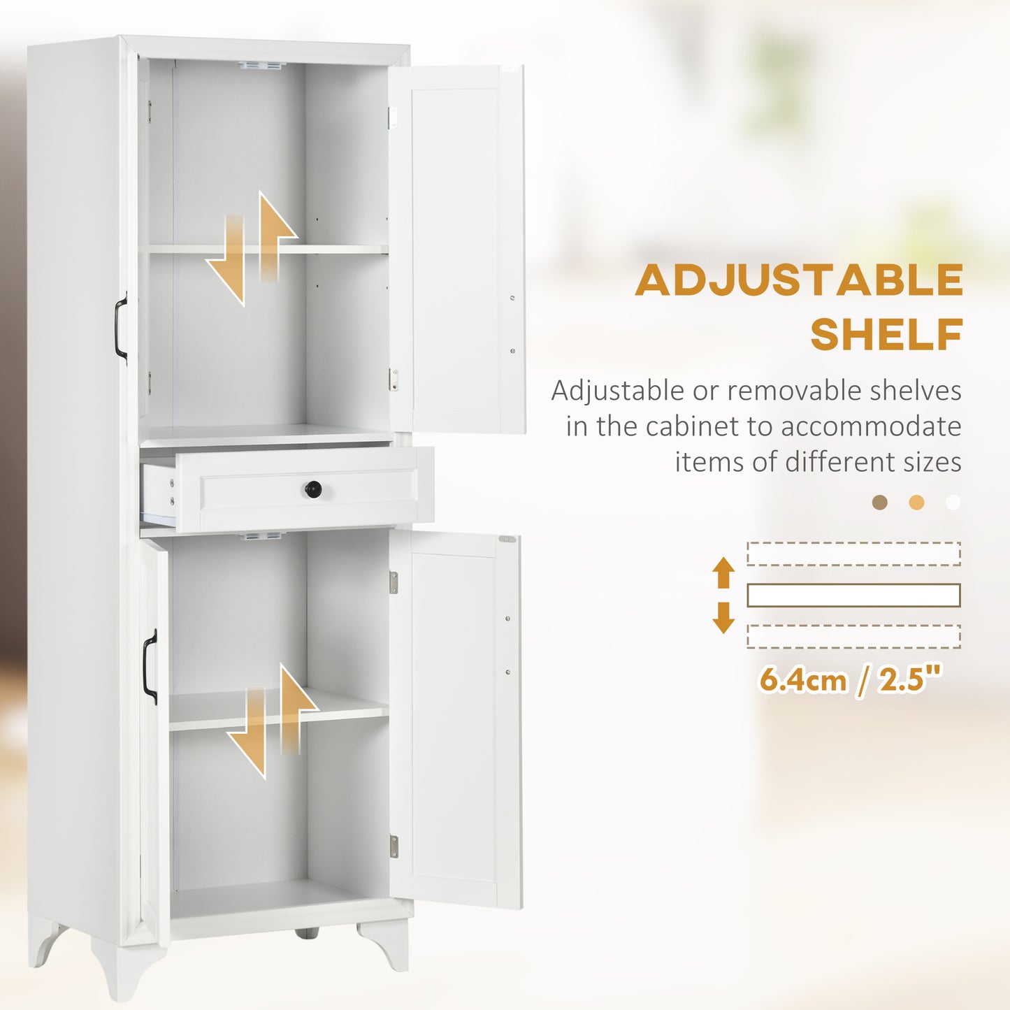 HOMCOM Freestanding Storage Cabinet, Kitchen Pantry Cabinet with 2 Shelves, 4 Doors, Kitchen Storage Cabinets for Dining Room