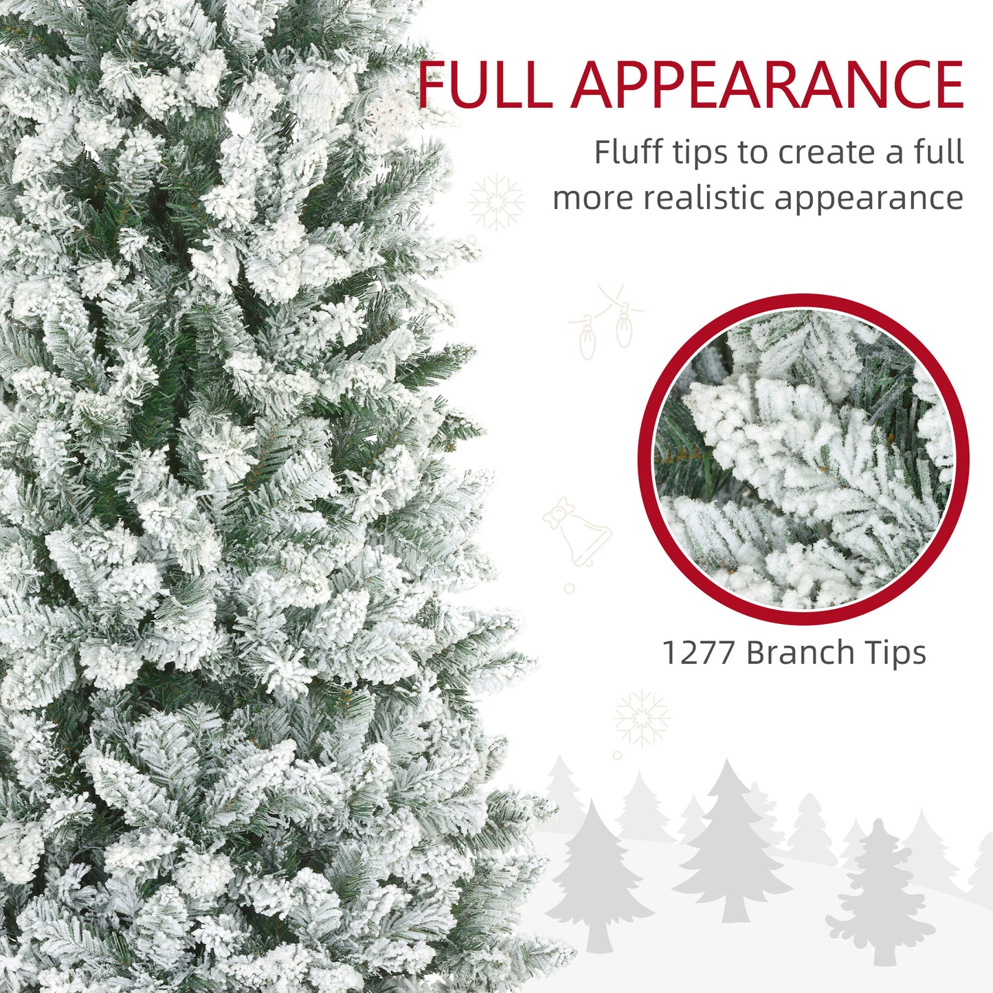 HOMCOM 9ft Pencil Christmas Tree, Flocked Tree with 1277 Branch Tips and Metal Base for Home, Indoor, Holiday