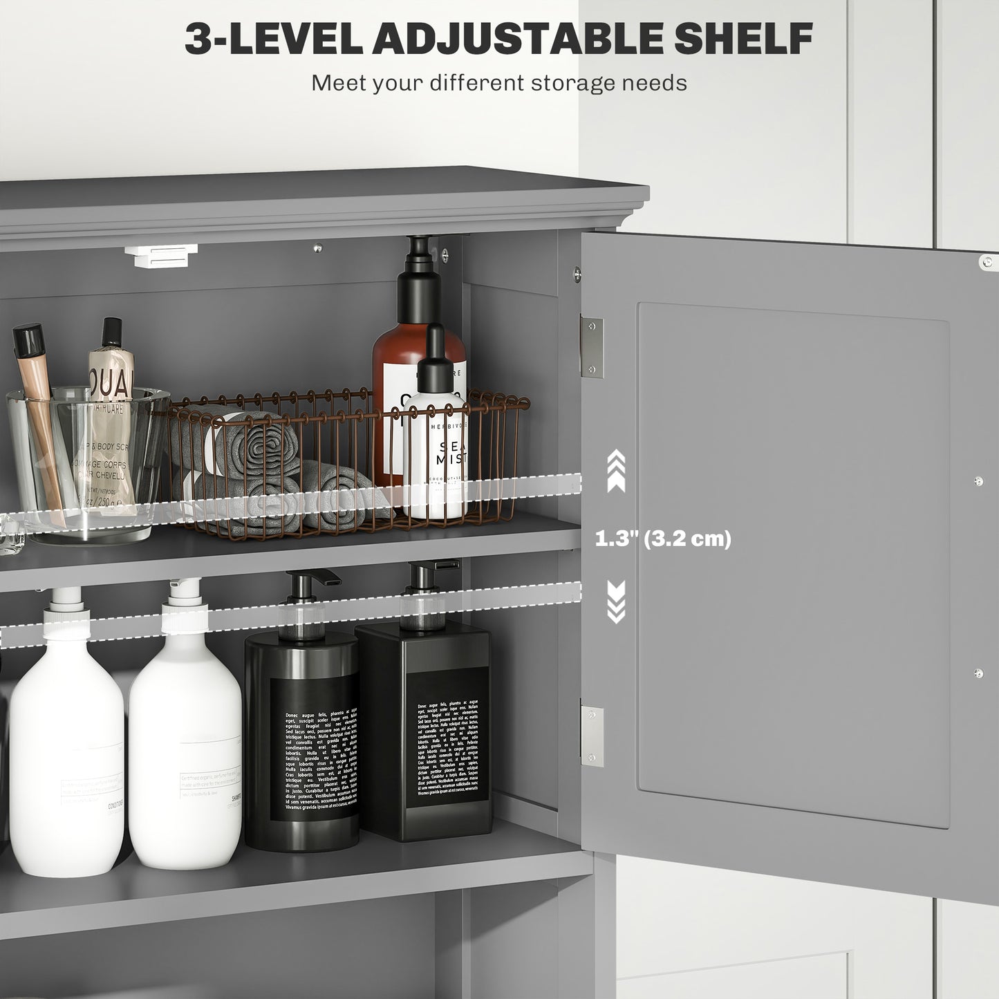 kleankin Modern Over The Toilet Storage, Bathroom Cabinets Over Toilet with Open Shelves and Double Door Cabinet, White