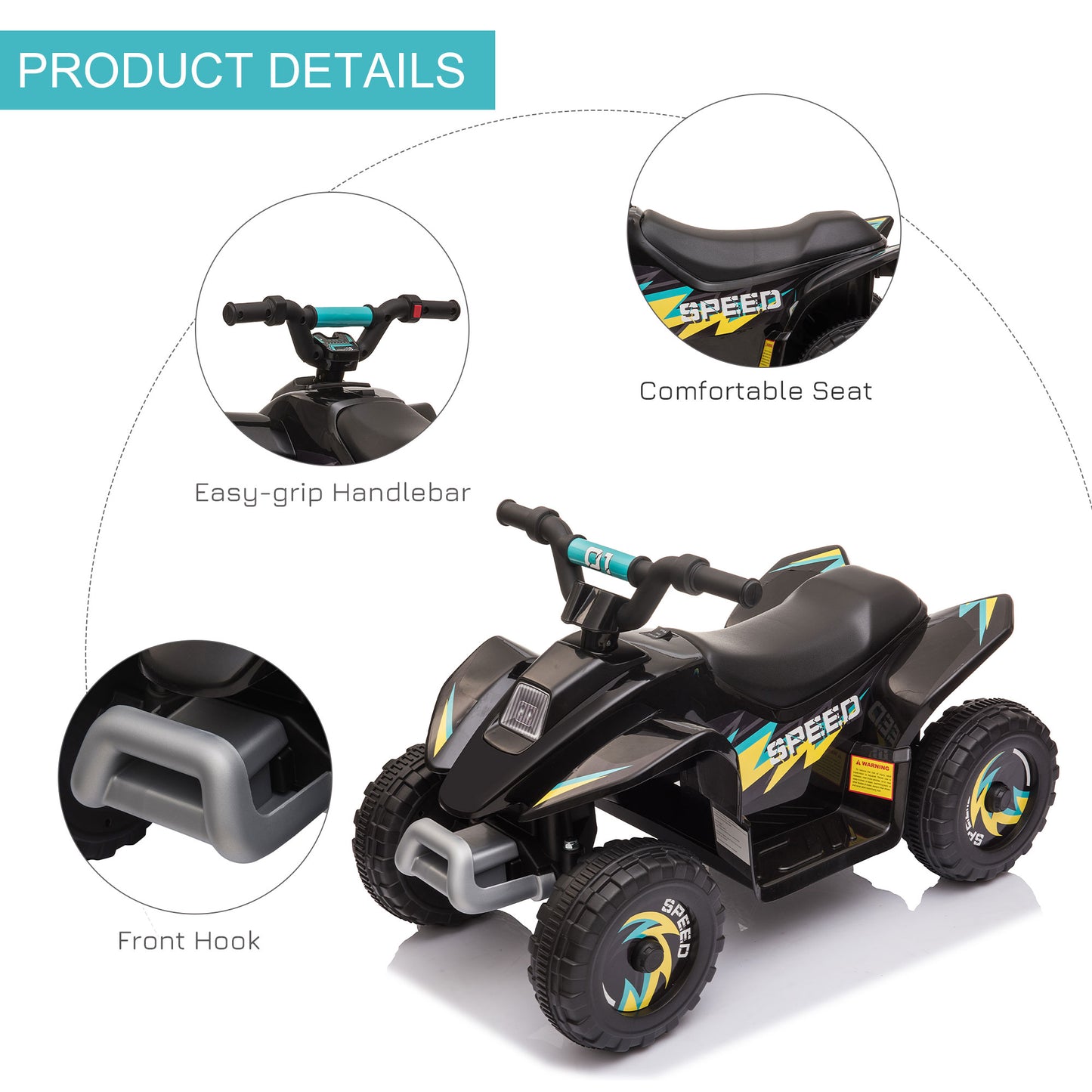 Aosom Kids Ride on ATV, 6V Battery Powered Quad Car with Forward, Reverse Switch, for Boys Girls 18-36 Months, Green