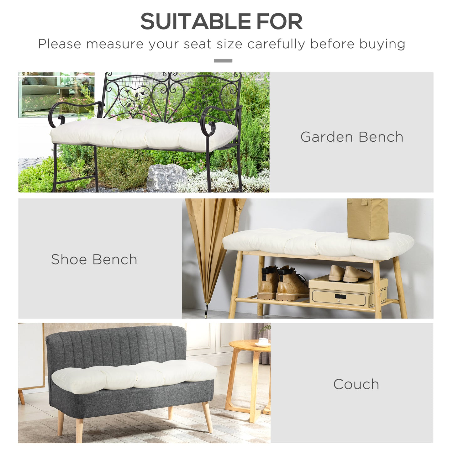 Outsunny Set of 2 Patio Bench Replacement Cushions, 2 Seater Outdoor Loveseat Cushion Seat Pad, 43" x 19" x 3", Gray