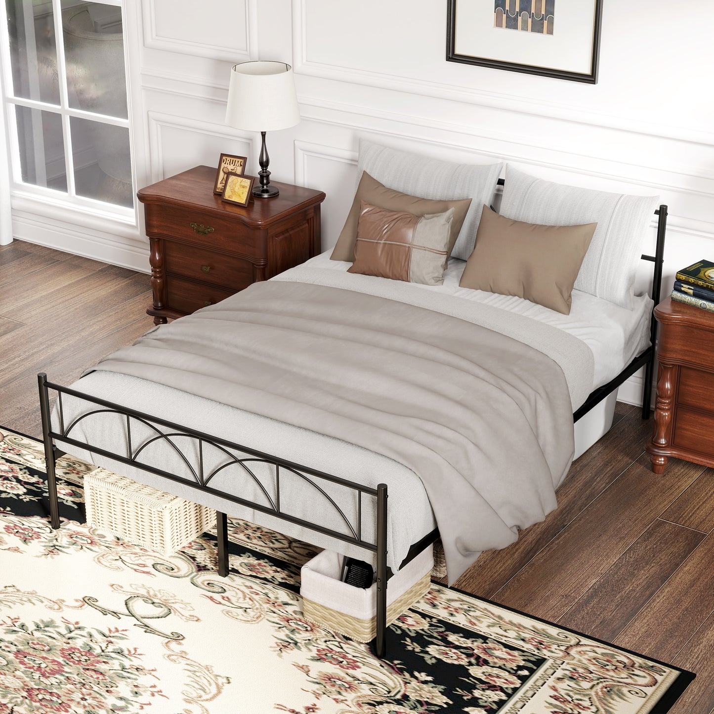 HOMCOM Metal Full Platform Bed Frame with Headboard, Steel Slat Support, Underbed Storage, No Box Spring Needed, Easy Assembly
