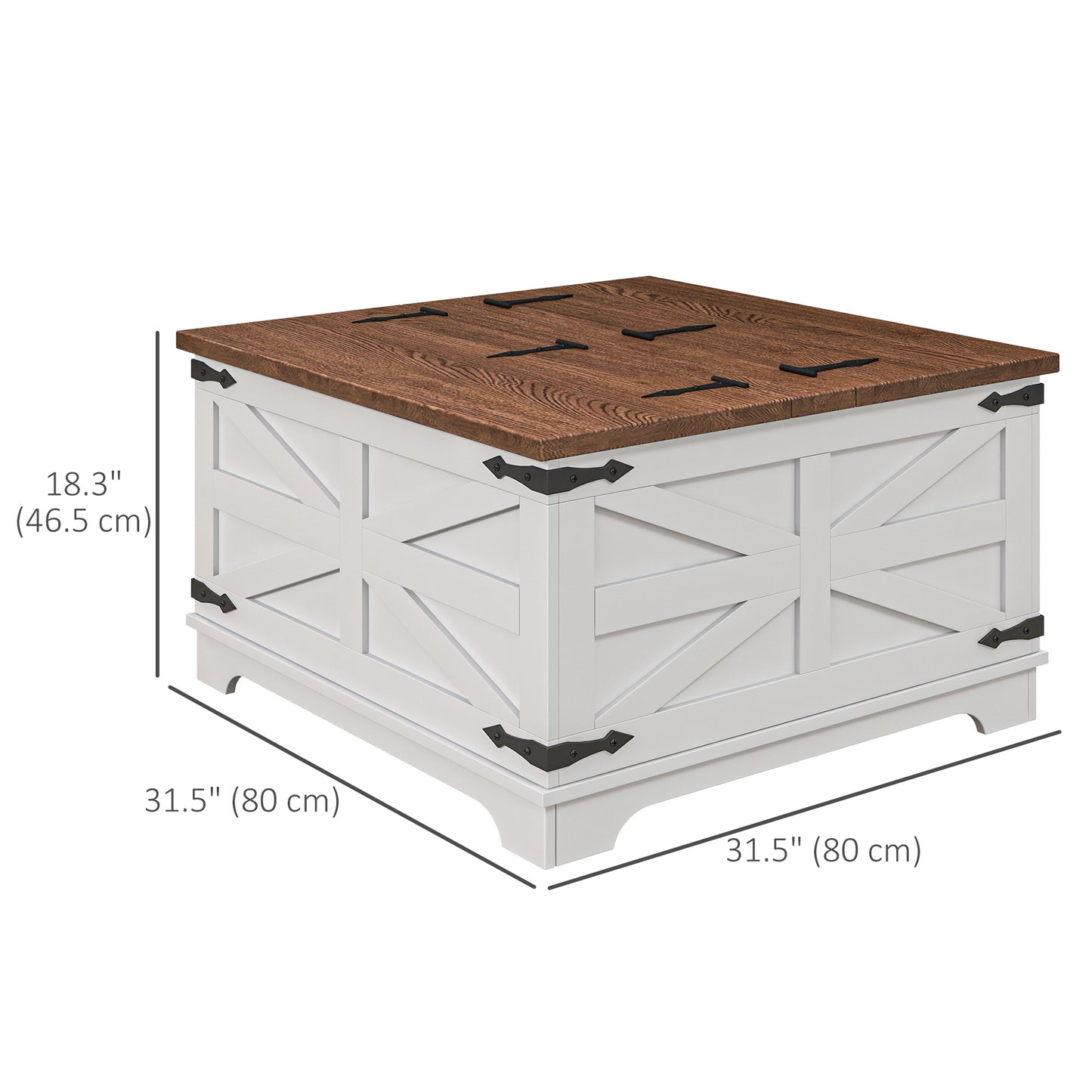 HOMCOM Farmhouse Coffee Table, Square Center Table with Flip-top Lids, Hidden Storage Compartment, Black