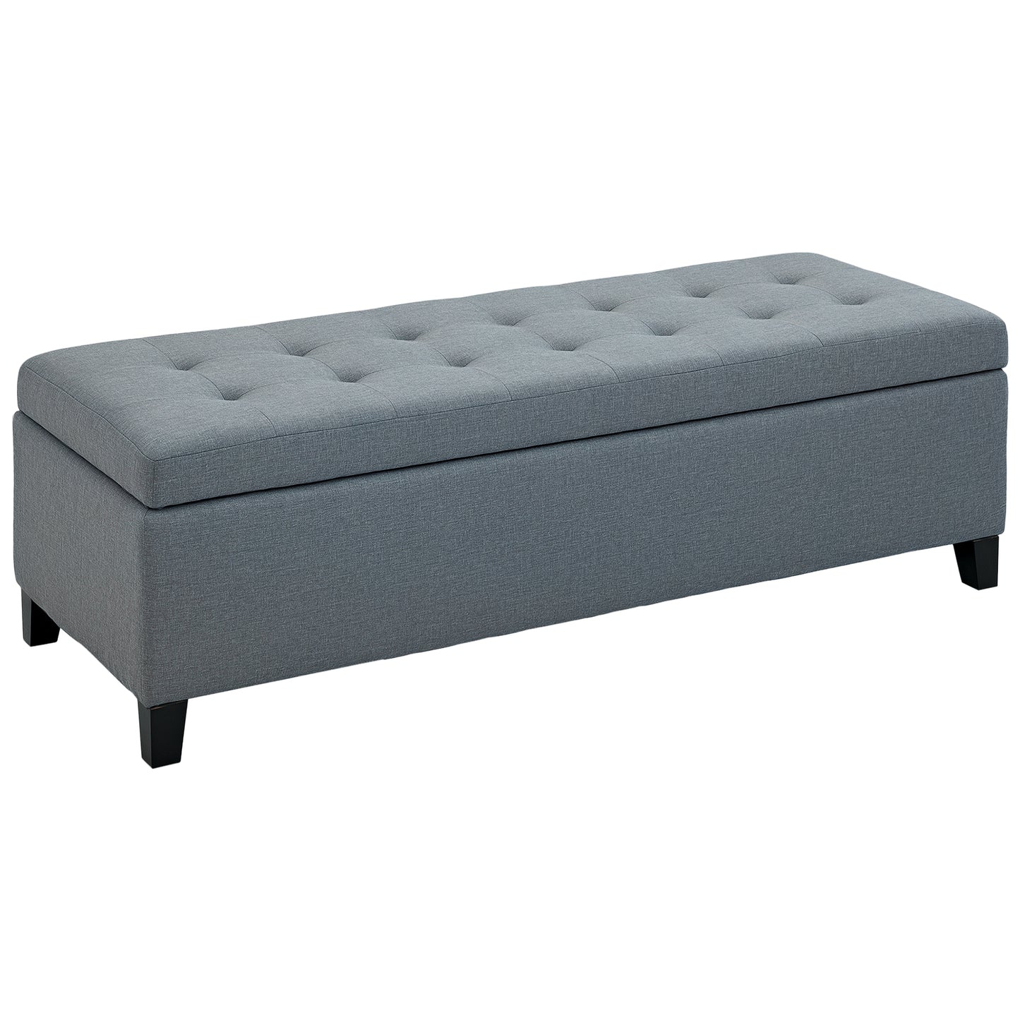 HOMCOM Rectangular Entry Bench, Tufted Upholstered Linen Fabric Wood Feet Storage Ottoman Bench, Beige