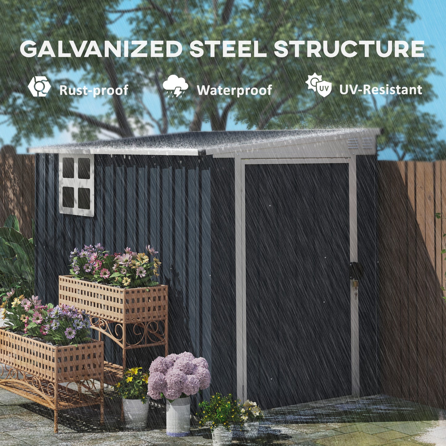 Outsunny 4' x 8' Outdoor Storage Shed, Metal Garden Shed with Window, 2 Vents and Lockable Door for Backyard, Garden, Patio