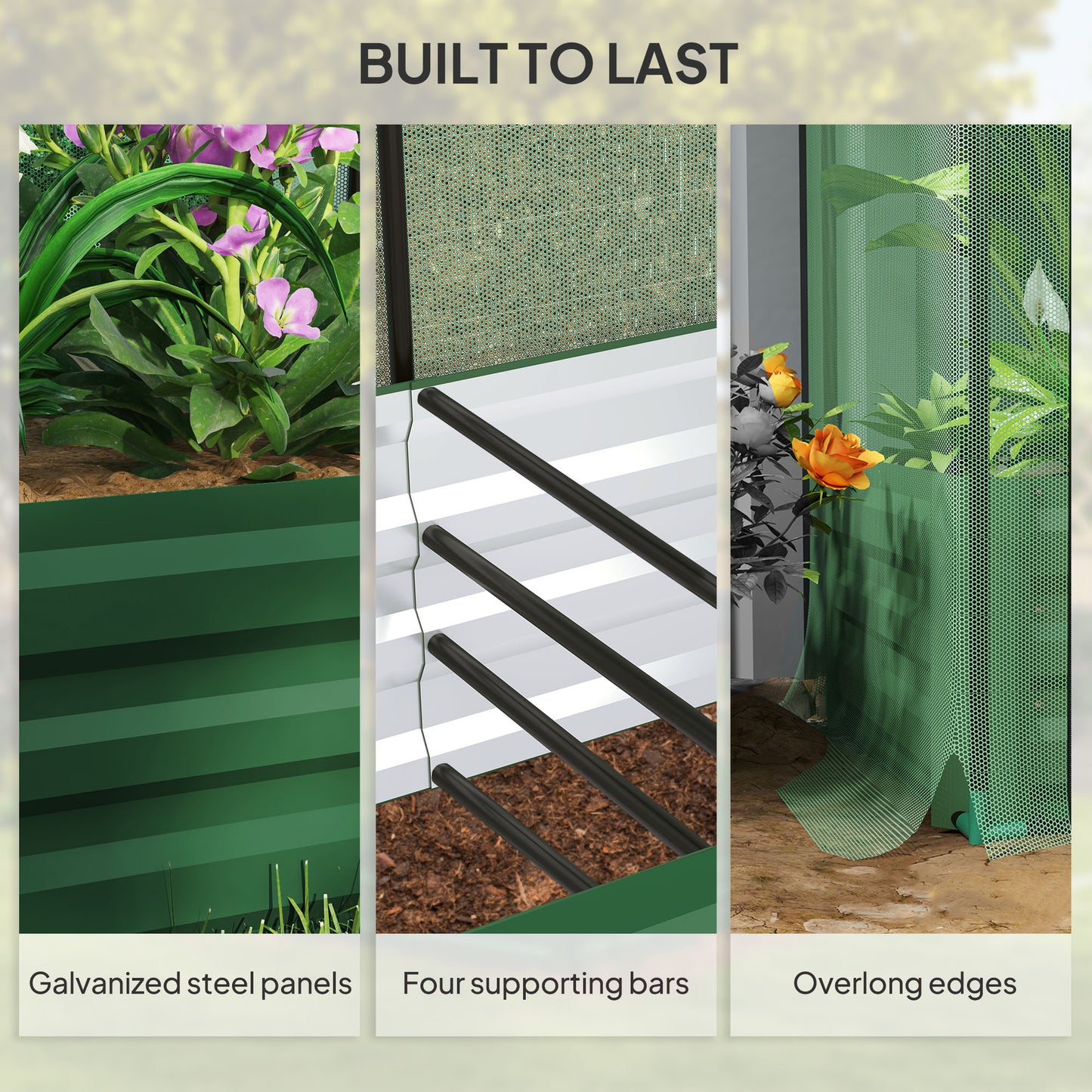 Outsunny Galvanized Steel Planter Box with Crop Cage and Shade Cloth, Raised Garden Bed for Flowers, Vegs and Herbs