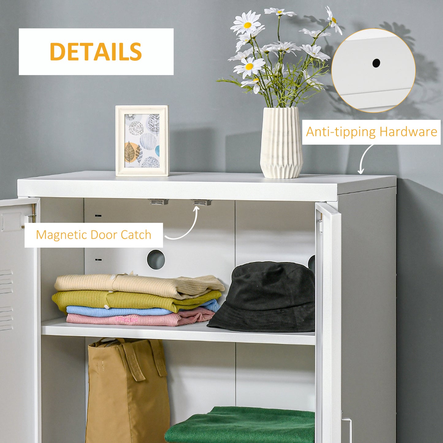 HOMCOM Metal Storage Cabinet, Industrial Sideboard Buffet Cabinet with 2 Louvered Doors, Adjustable Shelves, Grey