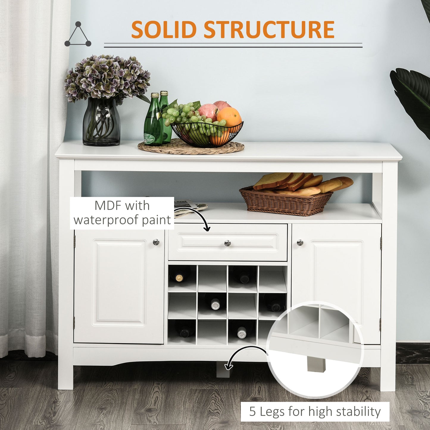 HOMCOM Modern Kitchen Buffet Bar Cabinet Storage Sideboard Dining Server with Drawer & 12-Bottle Wine Rack for Living Room, Espresso
