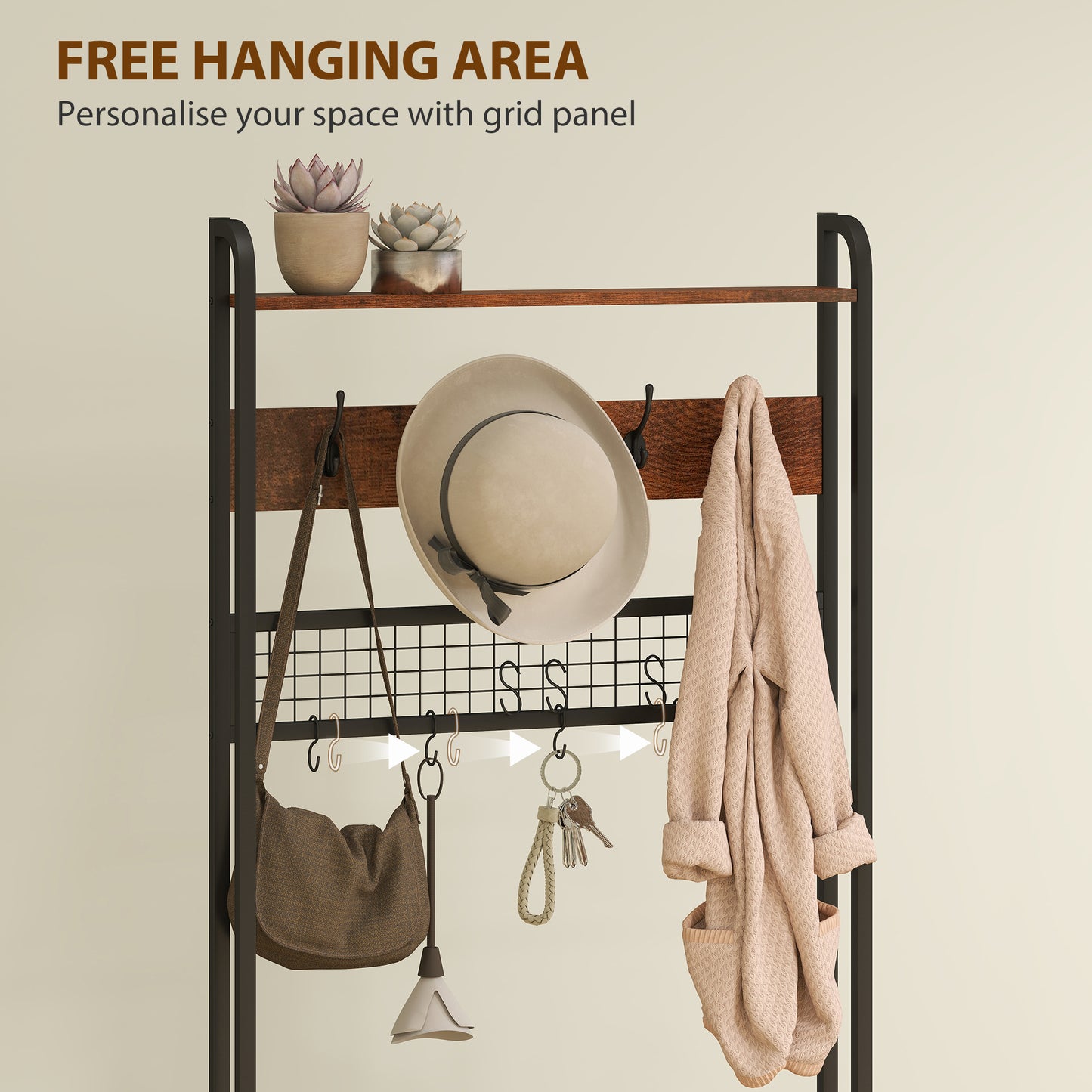 HOMCOM 5-In-1 Coat Rack Shoe Bench, Hall Tree with Bench, Shoe Cabinet, 10 Hooks for Hallway, Mud Room, Rustic Brown
