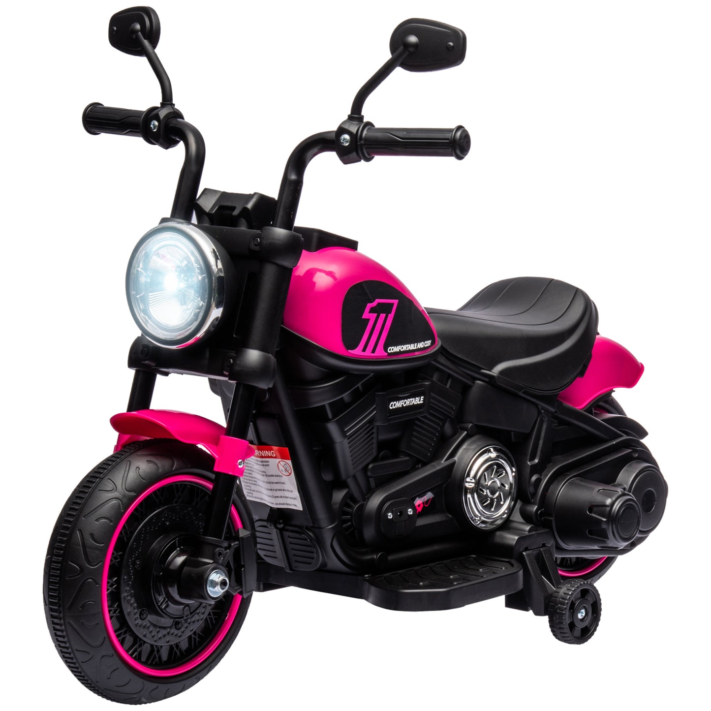 Aosom 6V Kids Motorcycle with Training Wheels, Foot Pedal, Headlight, Music, Forward/Reverse, Single-Button Start, Red