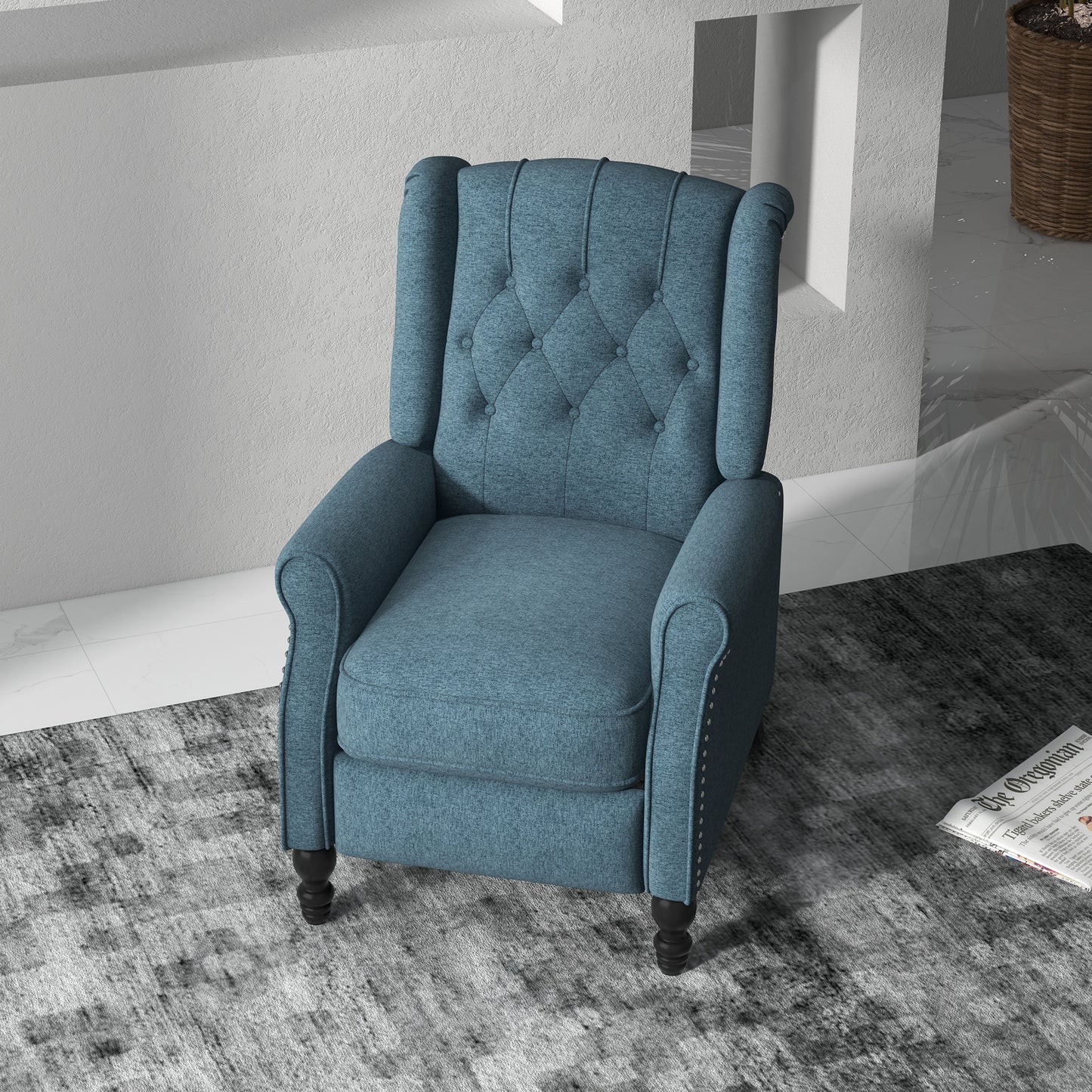 HOMCOM Wingback Reclining Chair with Footrest, Button Tufted Recliner Chair with Rolled Armrests for Living Room, Light Grey