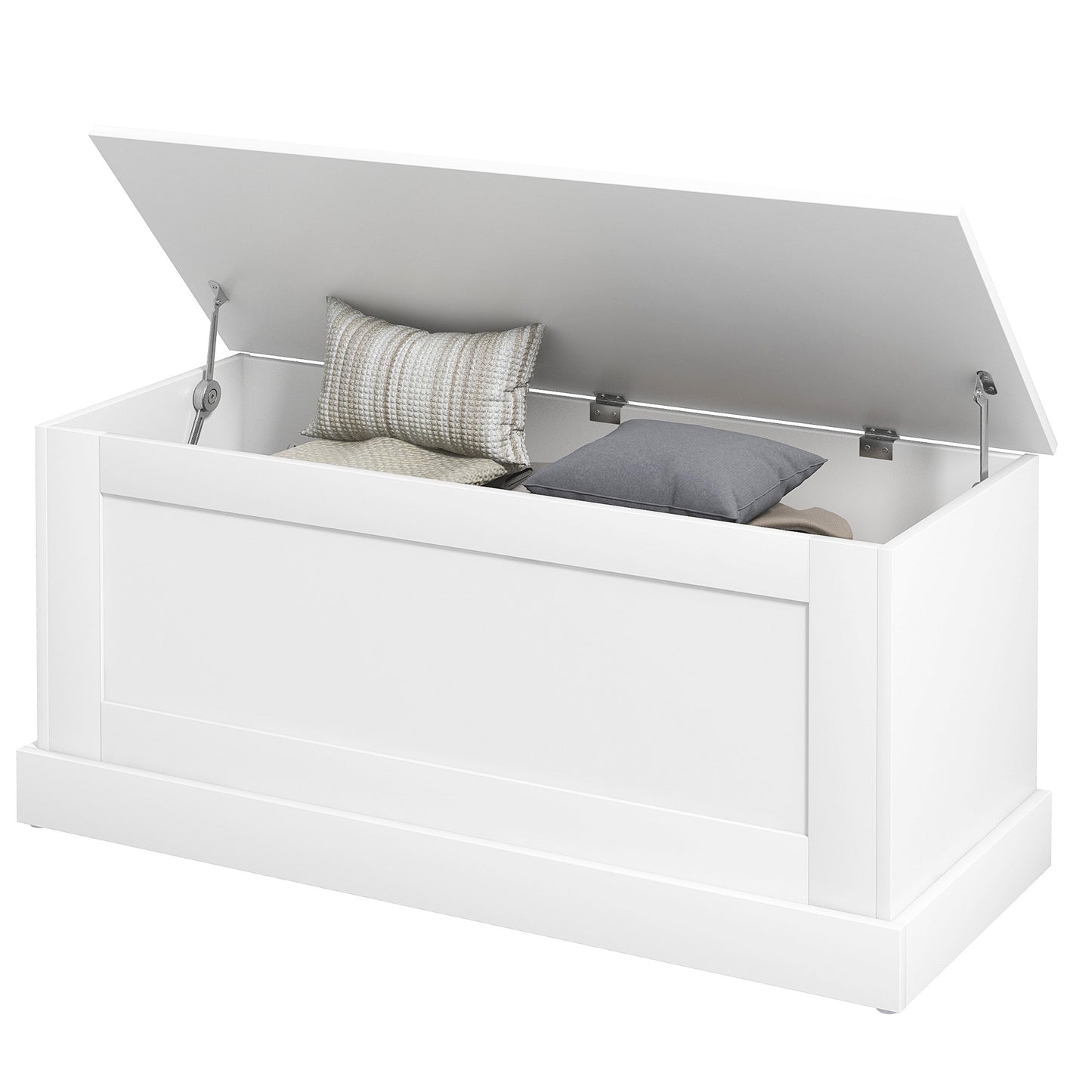 HOMCOM 31.5 Inches Storage Chest, Storage Trunk with Safety Hinge, Wooden Box for Living Room, White Wood Grain