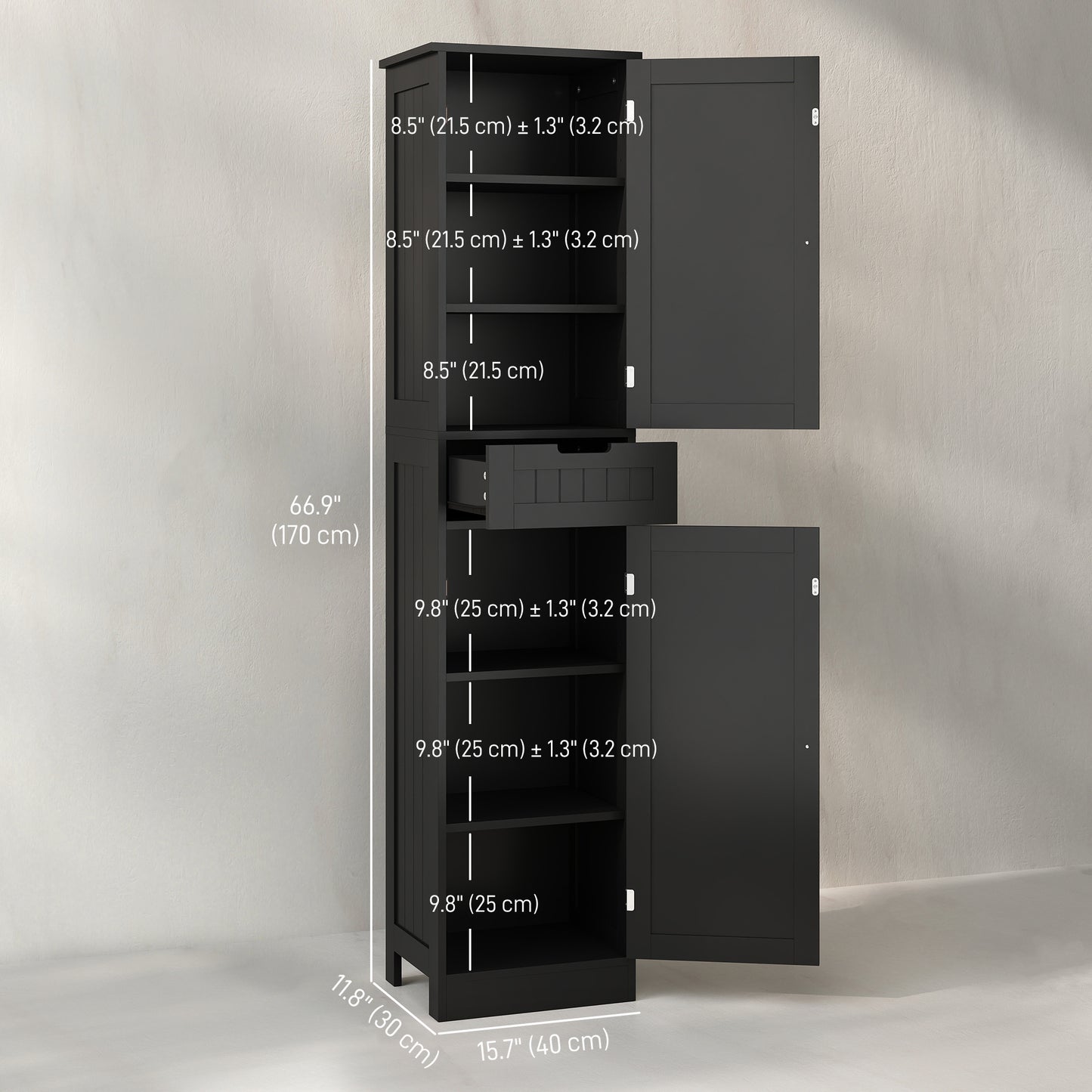 HOMCOM Freestanding Bathroom Cabinet with Drawer and 2 Doors, Tall Bathroom Cupboard for Kitchen, Study, Living Room