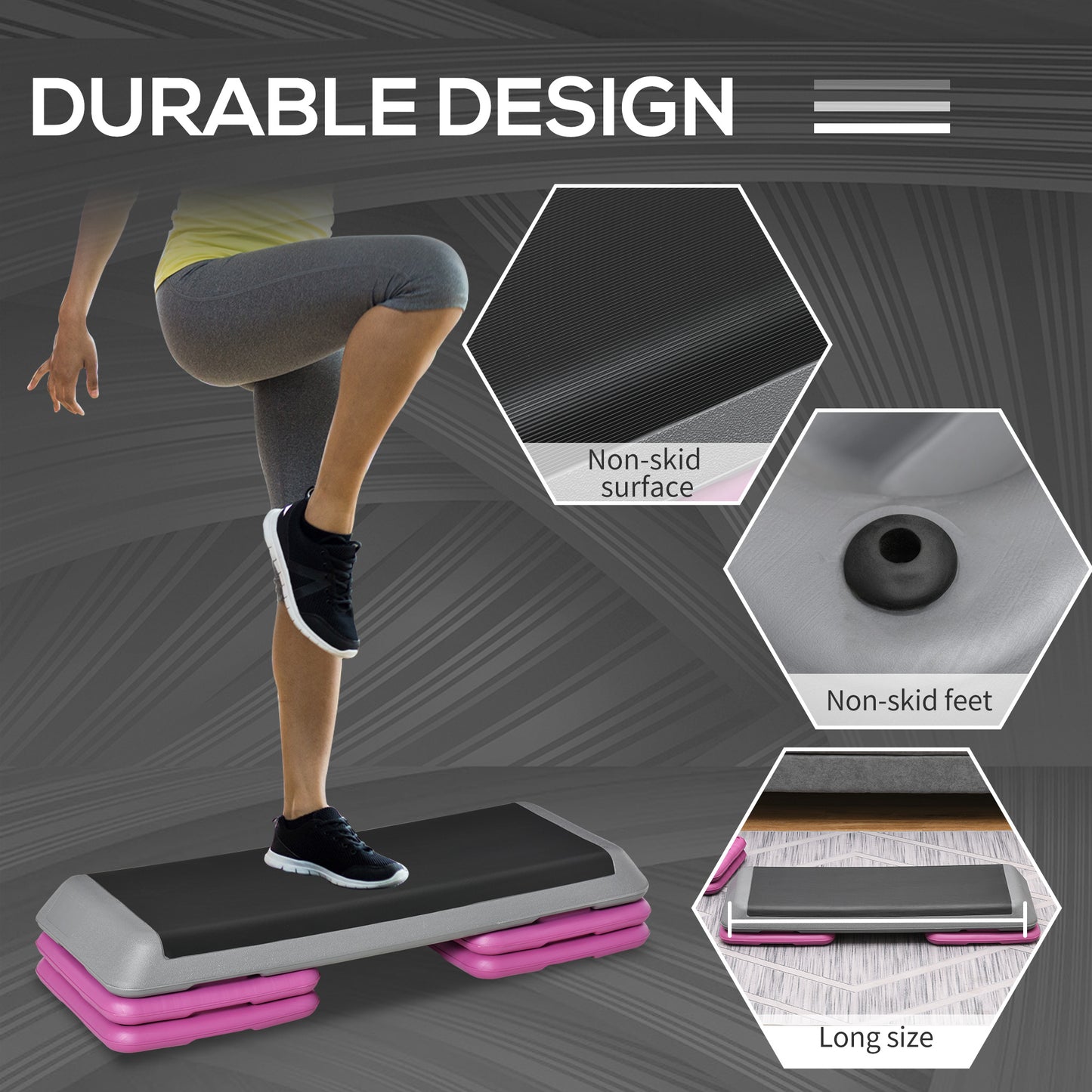 Soozier 43" Adjustable Aerobic Platform Stepper 3 Level with Risers 4� 6� 8� Cardio Fitness Trainer Workout Step Home Gym Exercise, Black Purple