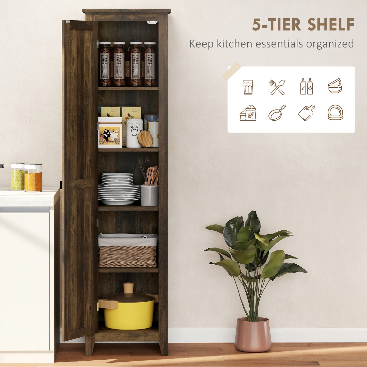 HOMCOM 48" Farmhouse Kitchen Pantry Storage Cabinet with Barn Door, Kitchen Pantry Cabinet with Adjustable Shelves, Natural