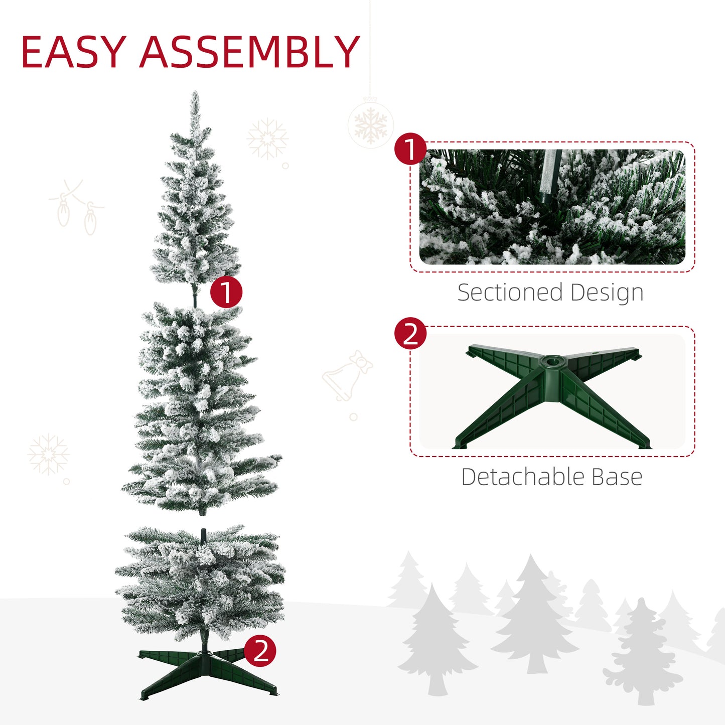 HOMCOM 6ft Flocked Christmas Tree, Pencil Artificial Christmas Tree with Realistic Branches, Pink