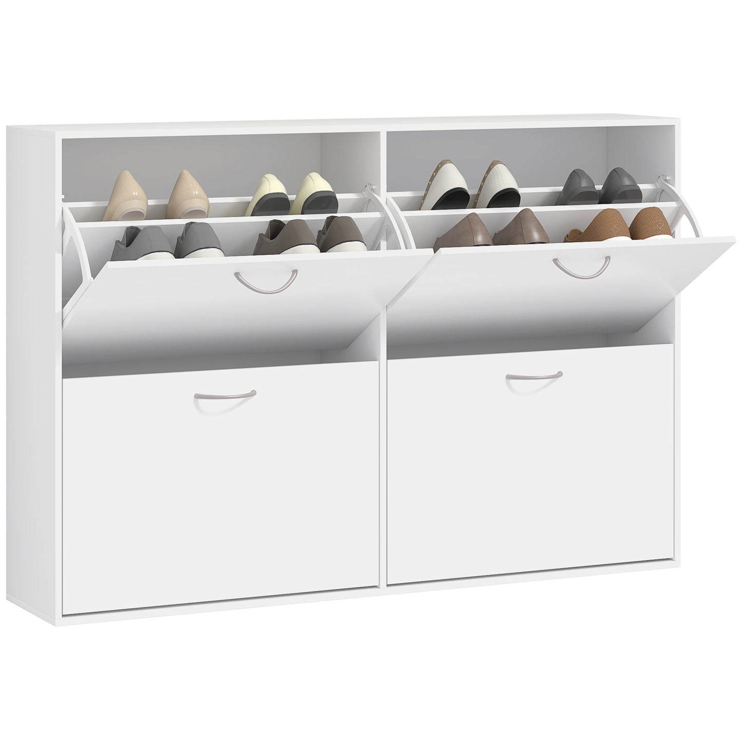 HOMCOM Flip Down Shoe Storage, Multi Cabinet, Wooden Shoe Rack, Entryway Shelf, 4 Drawer Organizer, Freestanding Unit, Brown