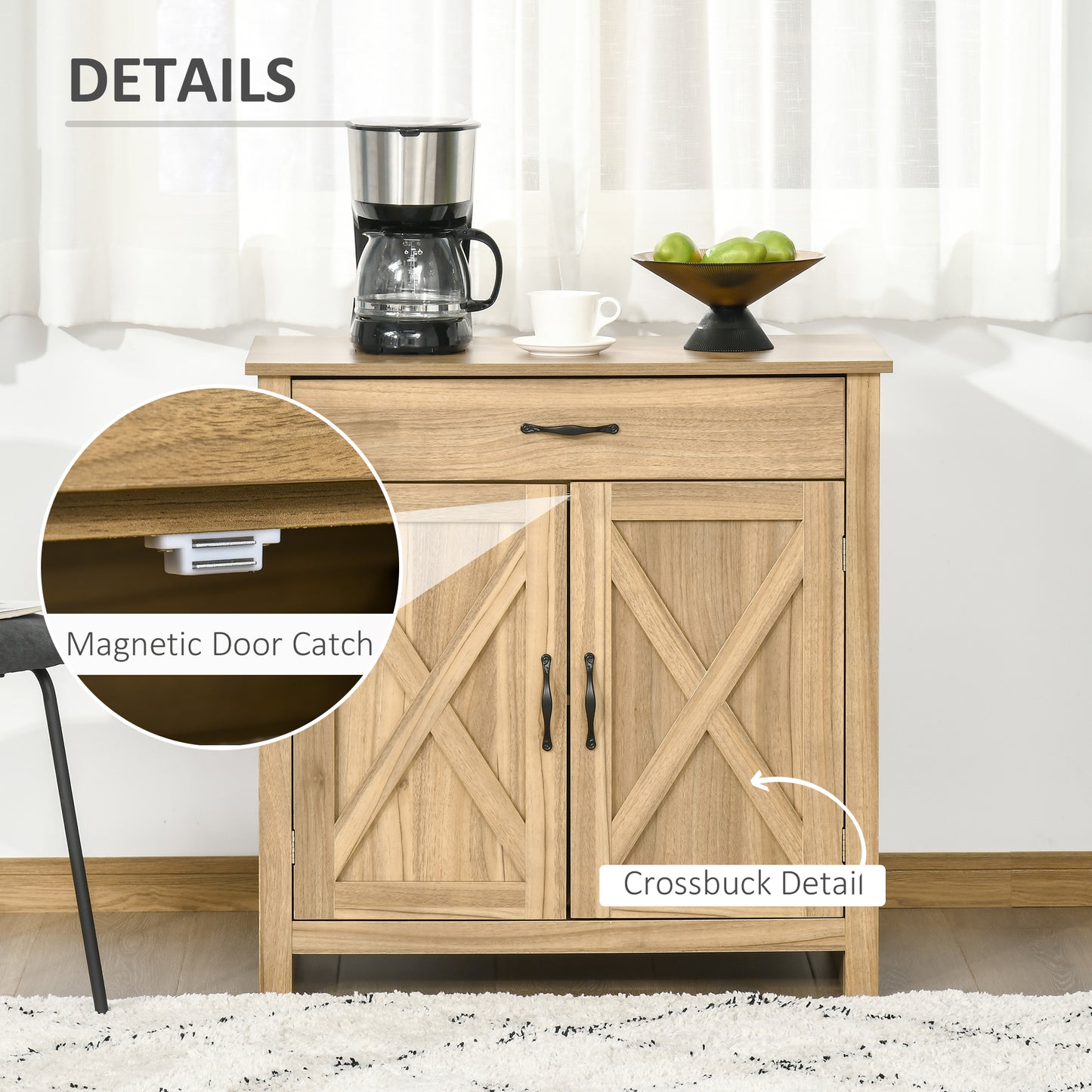 HOMCOM Farmhouse Sideboard Buffet Cabinet, Storage Cabinet with Barn Doors, Distressed Brown