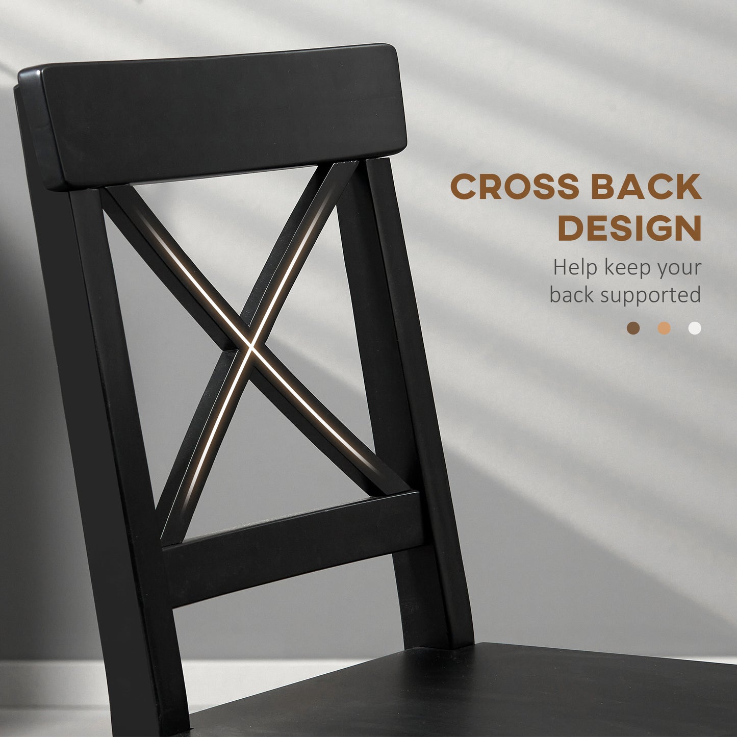 HOMCOM Wooden Dining Chairs Set of 2, Kitchen Chairs with Cross Back, Solid Structure for Living Room and Dining Room, Black