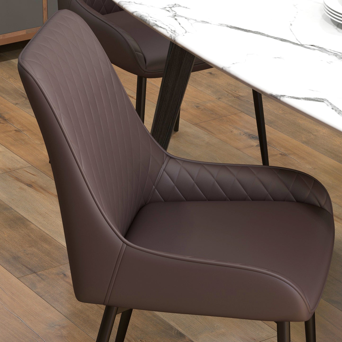 HOMCOM Upholstered Kitchen Chairs, Modern Dining Chairs Set of 2 with Diamond Tufting and Steel Legs for Dining Room, Black