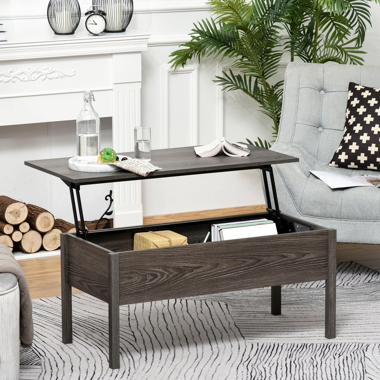 HOMCOM 39" Modern Lift Top Coffee Table with Hidden Storage Compartment, Center Table for Living Room, Grey
