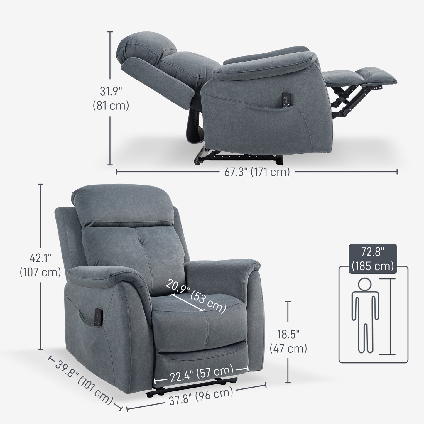 HOMCOM Manual Recliner Chair with Vibration Massage & Side Pockets – Living Room Recliner