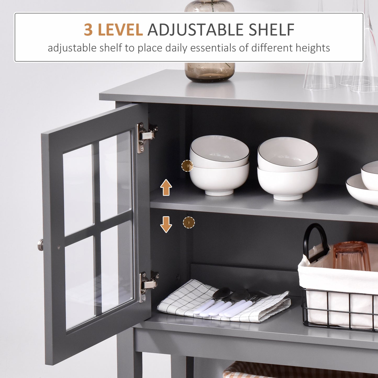 HOMCOM Modern Sideboard Buffet Cabinet Wood Console Table with Glass Doors Kitchen Dining Room Furniture White