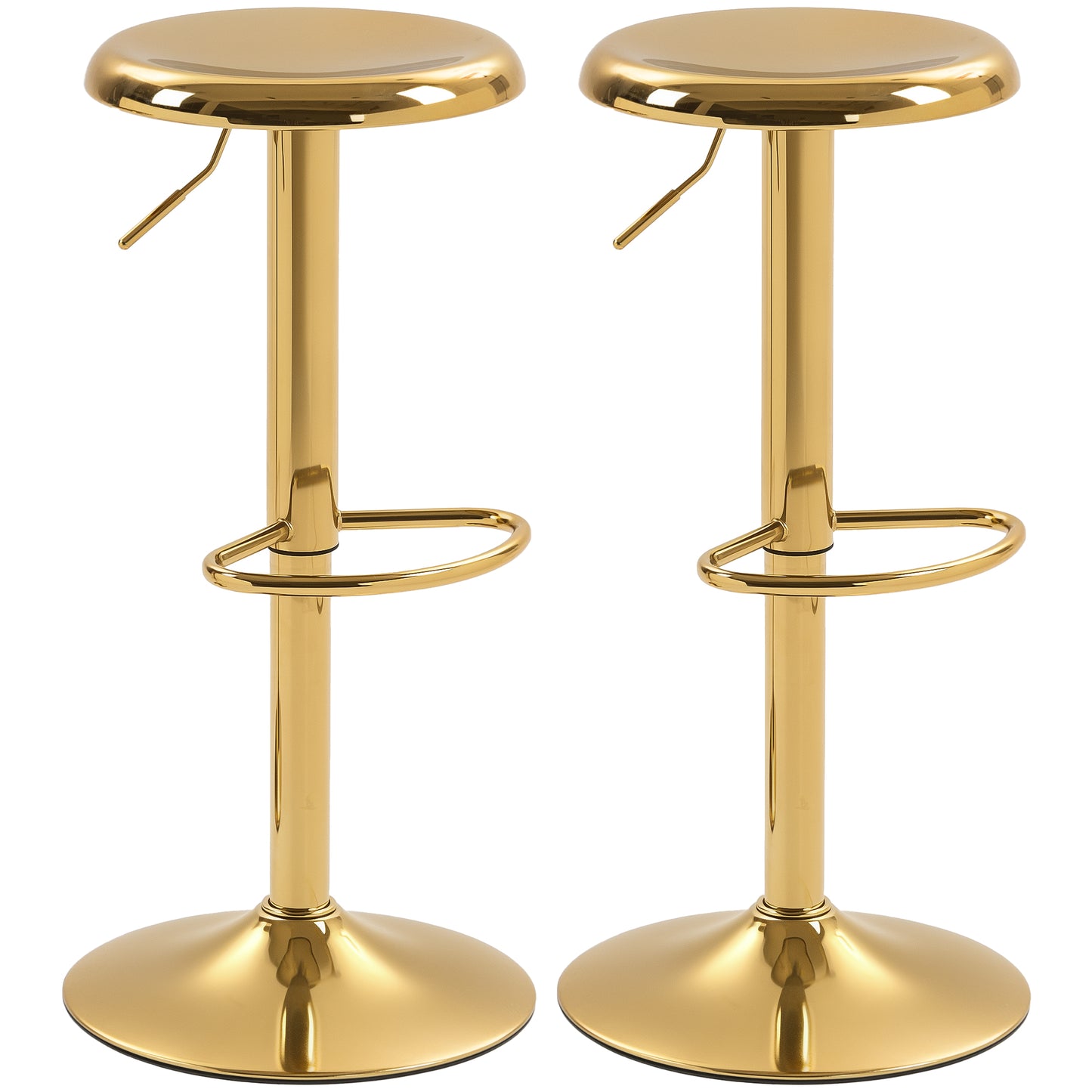HOMCOM Steel Bar Stools Set of 2, Adjustable Counter Height Round Breakfast Barstools, Industrial Swivel Bar Chairs, Silver