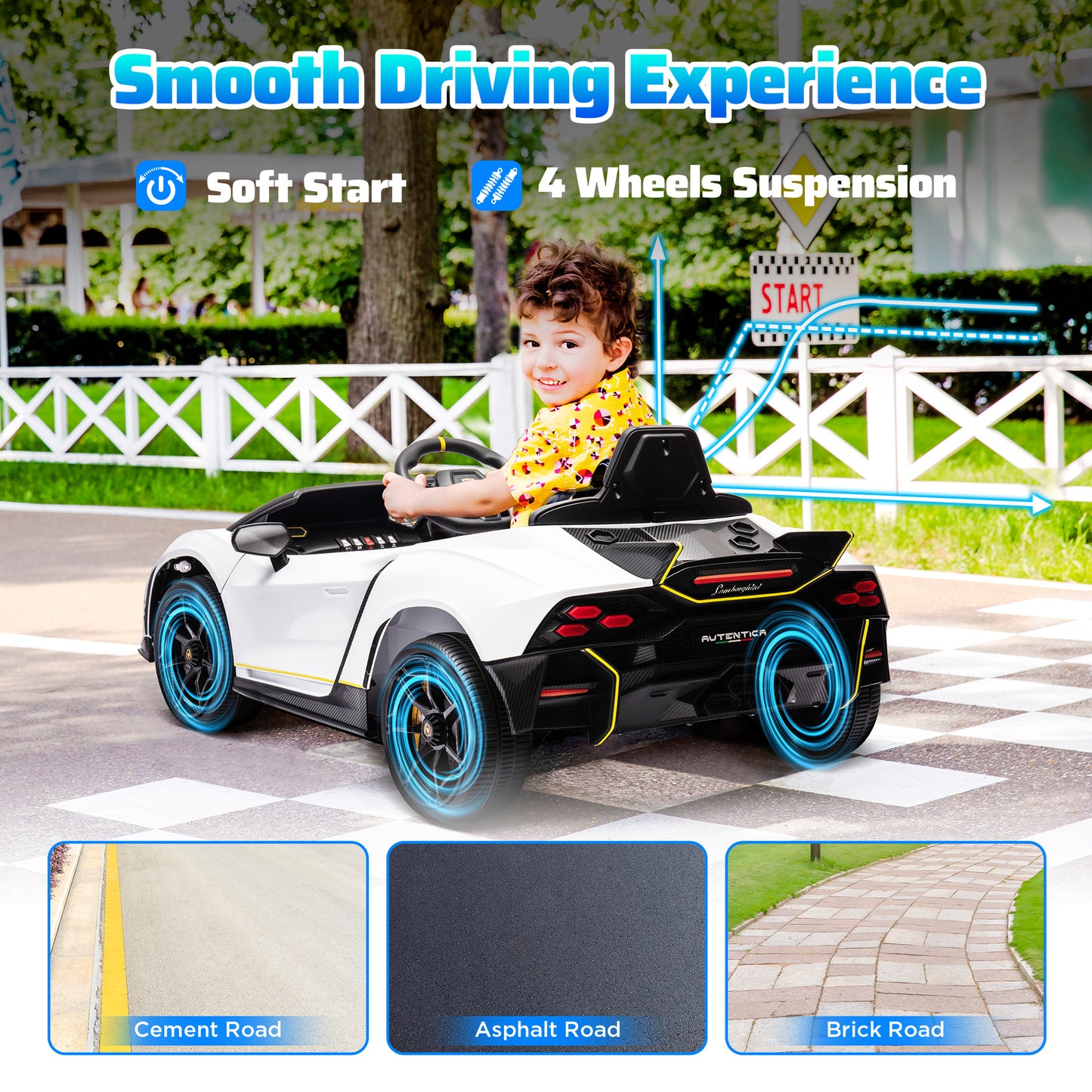 Qaba 12V Lamborghini Autentica Licensed Kids Car with Remote Control, 4 Wheels Spring Suspension, Soft Start, Red