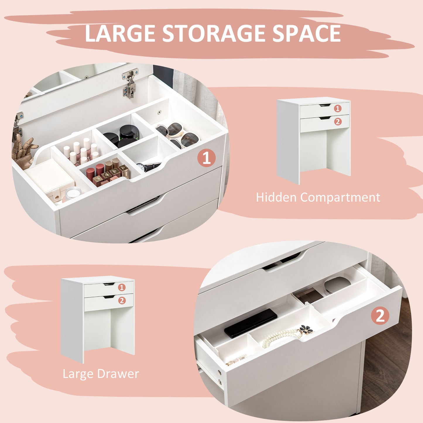 HOMCOM Vanity Set with Flip Top Mirror, Makeup Vanity Desk with Stool, Dressing Table with Drawer and 7 Compartments, White