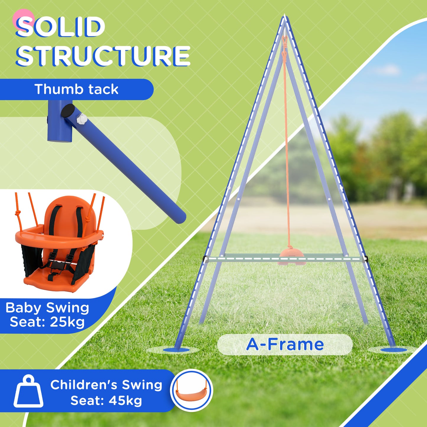 Outsunny Kid Swing Set with Safety Harness for Baby, Kids 6 Months+, Heavy Duty Swing Set for Indoor/Outdoor, Backyard, Orange