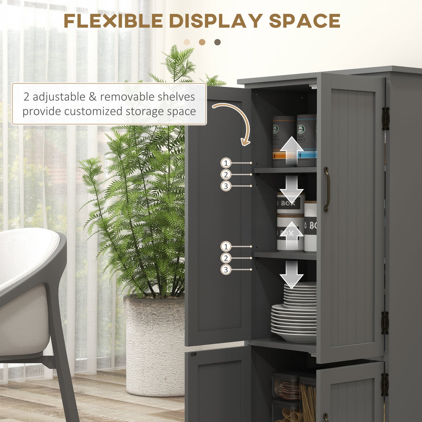HOMCOM 48" 4-Door Storage Cabinet Multi-Storey Large Space Pantry with Adjustable Shelves Black