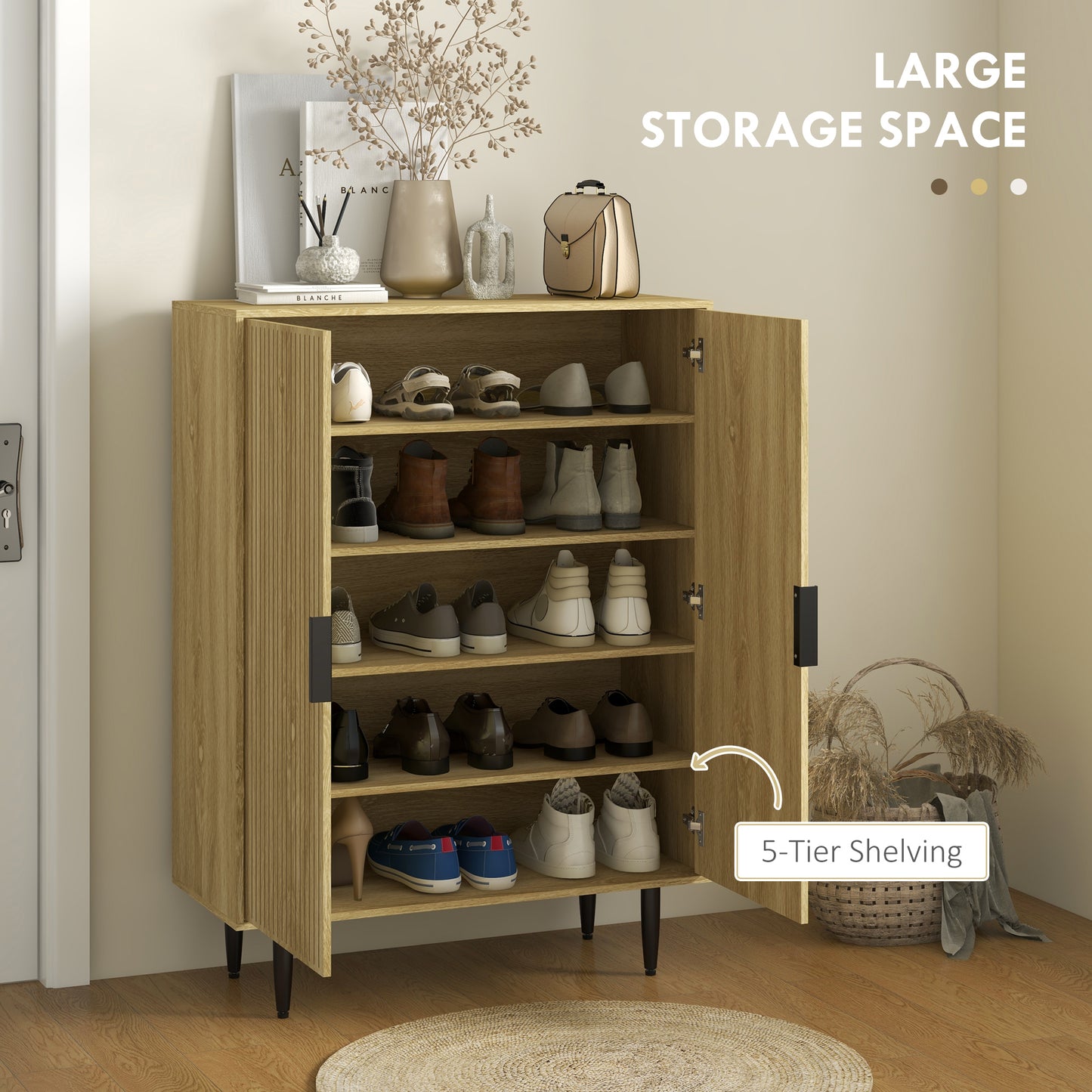 HOMCOM Entryway Shoe Cabinet with 5-Tier Shelving and Adjustable Shelves, 15 Pair Shoe Storage Organizer for Hallway, Oak