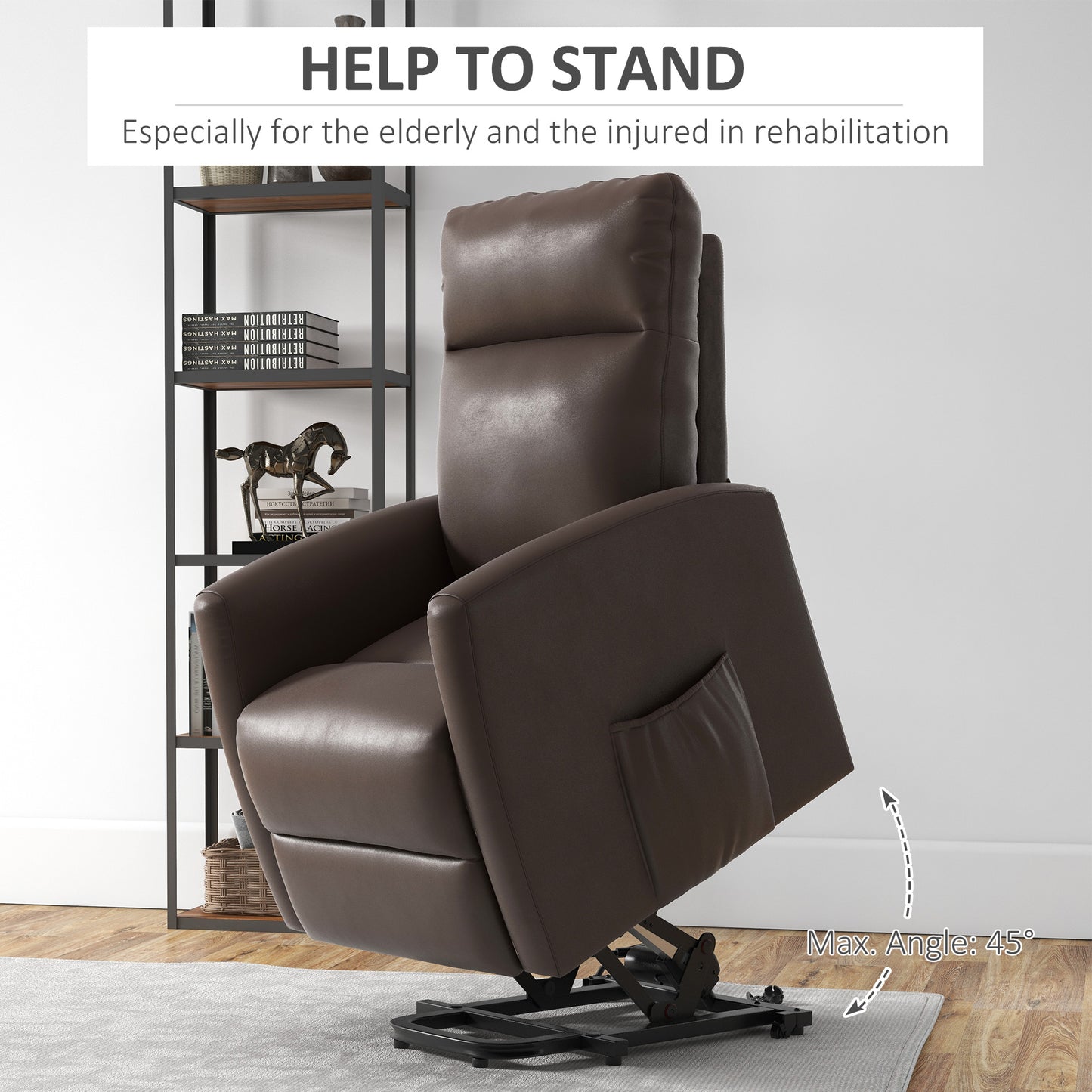 HOMCOM Power Lift Recliner Chair with Remote Control Side Pocket for Living Room Home Office Study Black