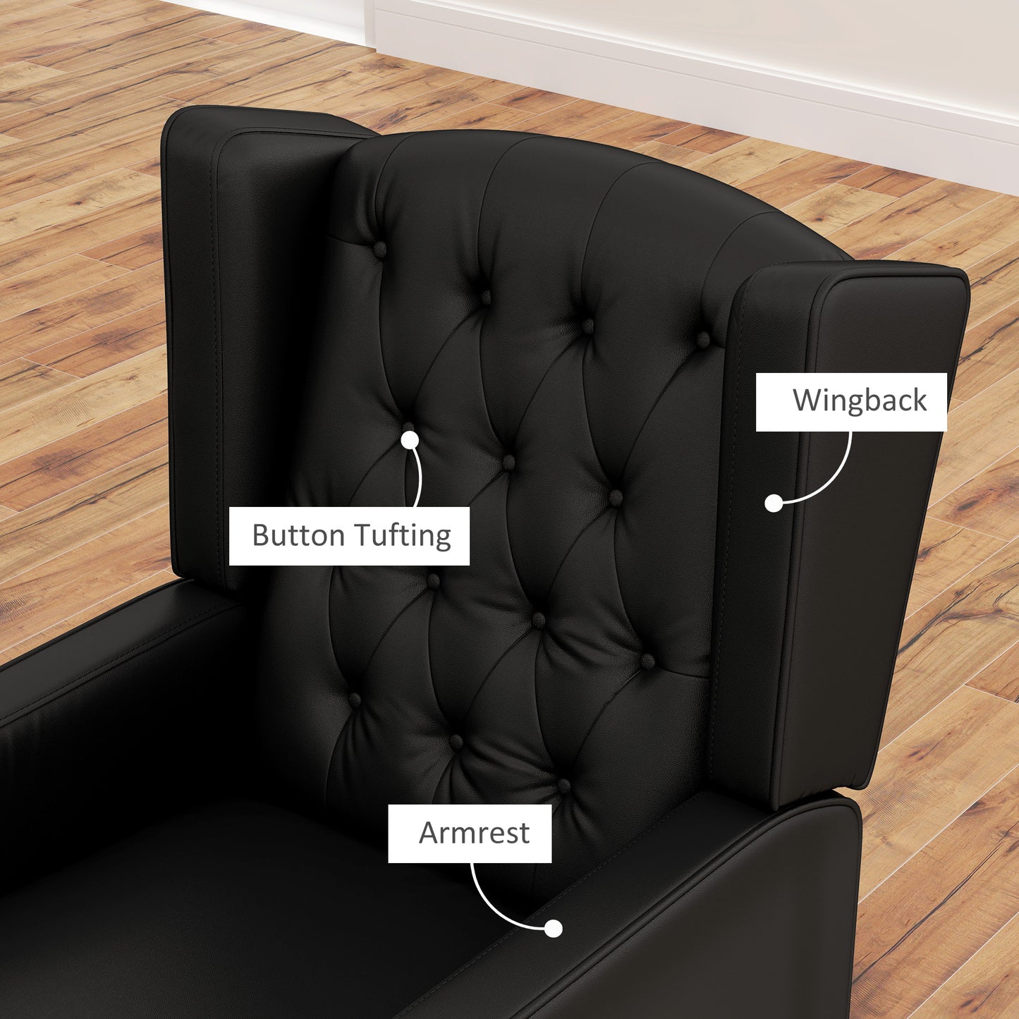 HOMCOM Faux Leather Armchair, Modern Accent Chair with Thick Padding for Living Room, Bedroom, Home Office, Black