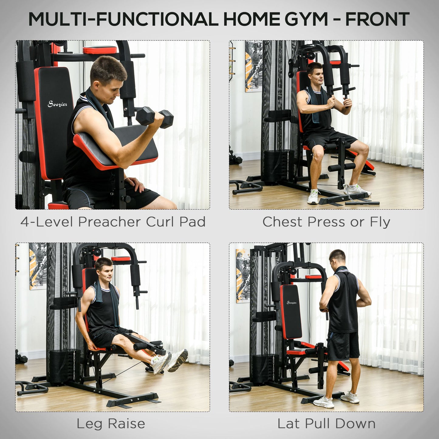 Soozier Multi Home Gym Equipment, Workout Station with Sit up Bench, Push up Stand, Dip Station, 99lbs Weights