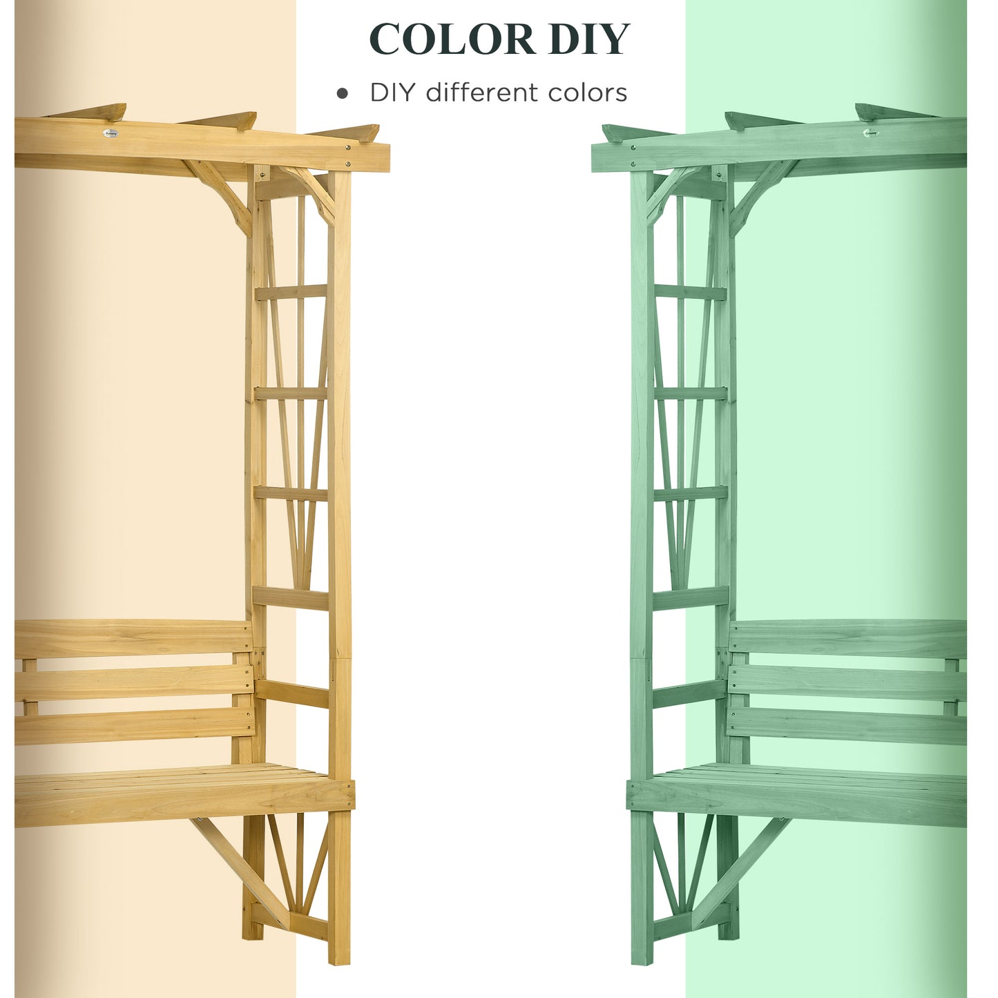 Outsunny Patio Wooden Bench, Outdoor Bench for Vines/Climbing Plants, Light Brown