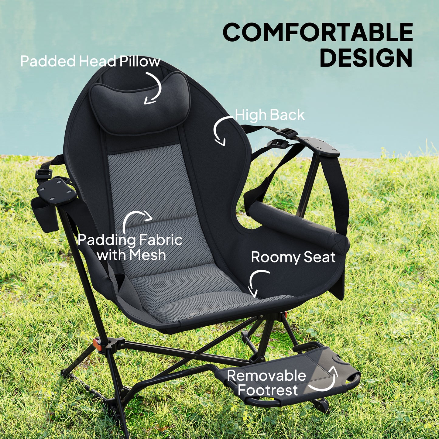 Outsunny Hammock Camping Chair Set of 2, Adjustable Back Folding Swinging Hammock Chair with Cup Holder and Padded Seat