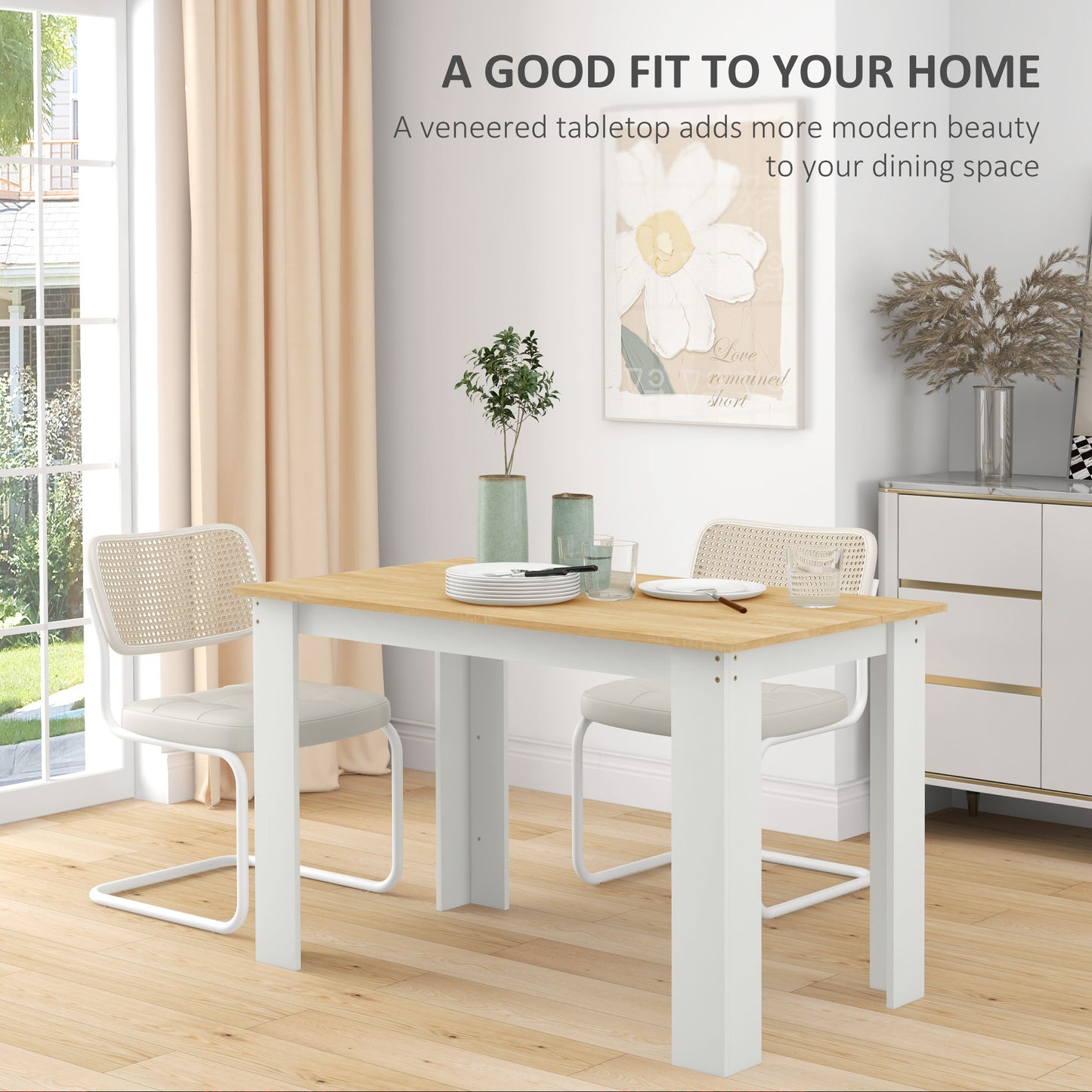 HOMCOM Kitchen Table for 4-6 People, Dining Table with Wood Effect for Dining Room, Oak