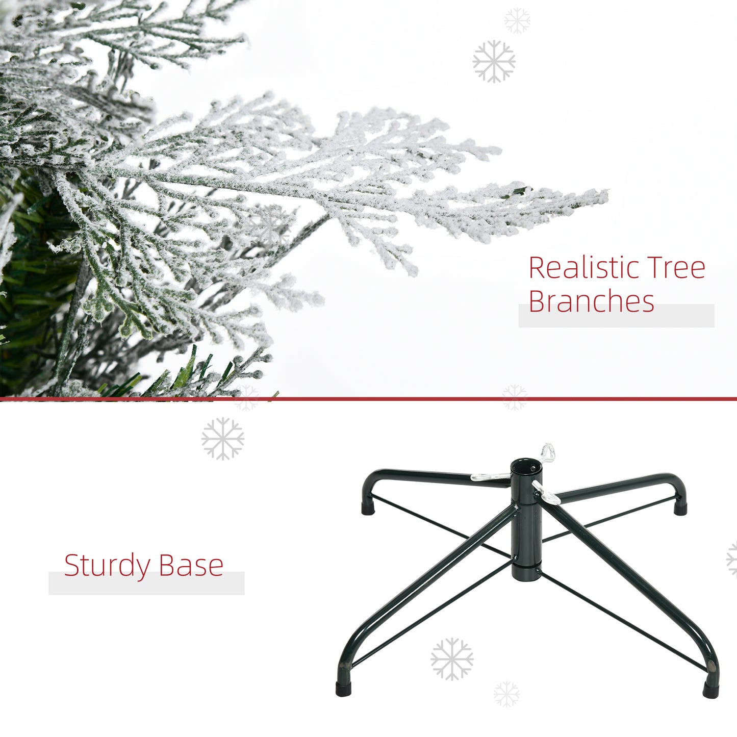 HOMCOM 7.5 Feet Pencil Snow Flocked Artificial Christmas Tree with 880 Realistic Cypress Branches, Auto Open, Green